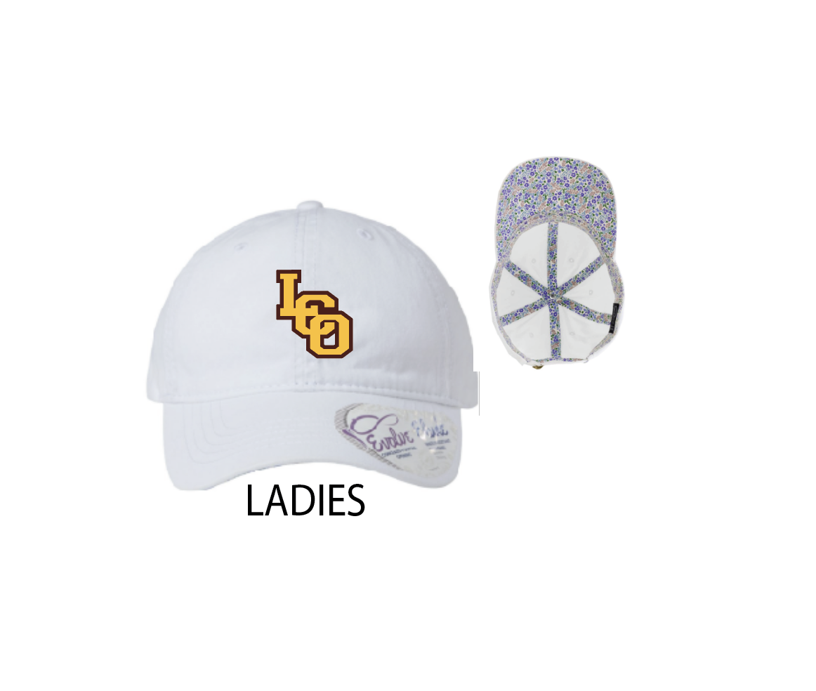 F - LADIES LOW CROWN PONYTAIL CAP W/ FLORAL UNDERVISOR
