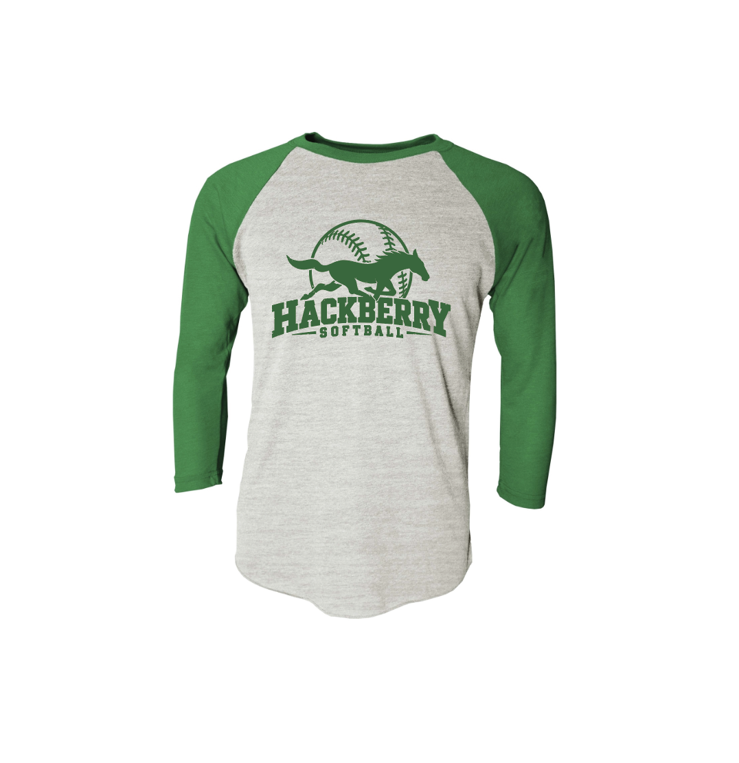 H - ASH GREY/GREEN TRI-BLEND 3/4 LENGTH SLEEVES