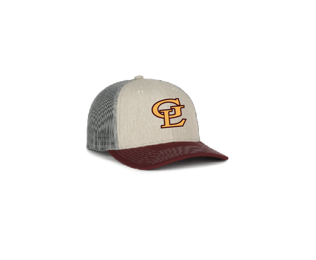 C - IVORY/MAROON MESH BACK TRUCKER CAP