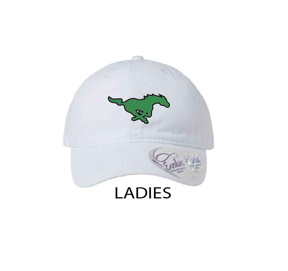 F - LADIES LOW CROWN PONYTAIL CAP w/ FLORAL UNDERVISOR