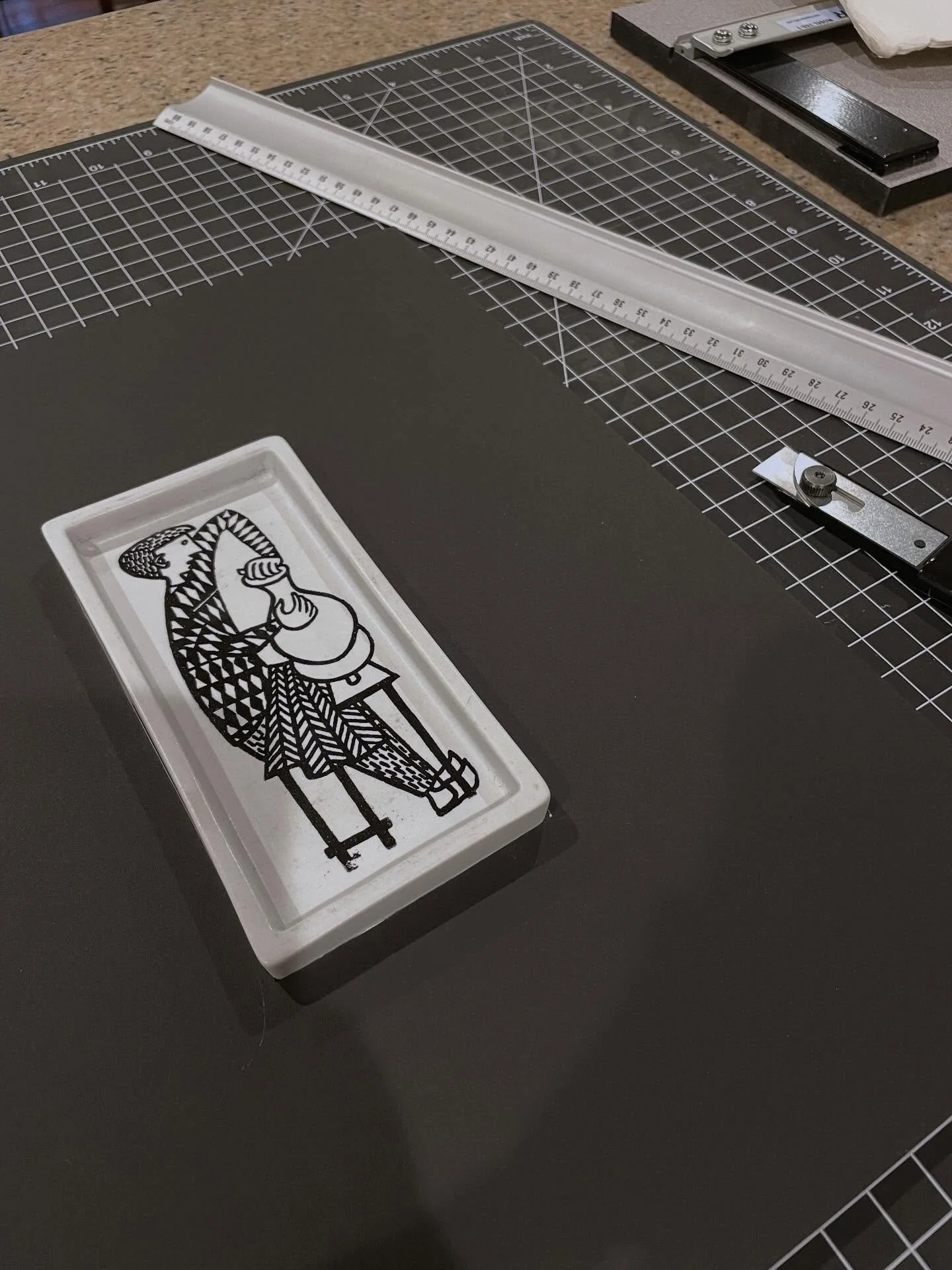 Away from the clay but never far from making. I'm starting the year framing a backlog of lovely artworks I've collected over the years. 
The work pictured is a Stig Lindberg ceramic dish featuring a lady potter at the wheel, a very well chosen Christ