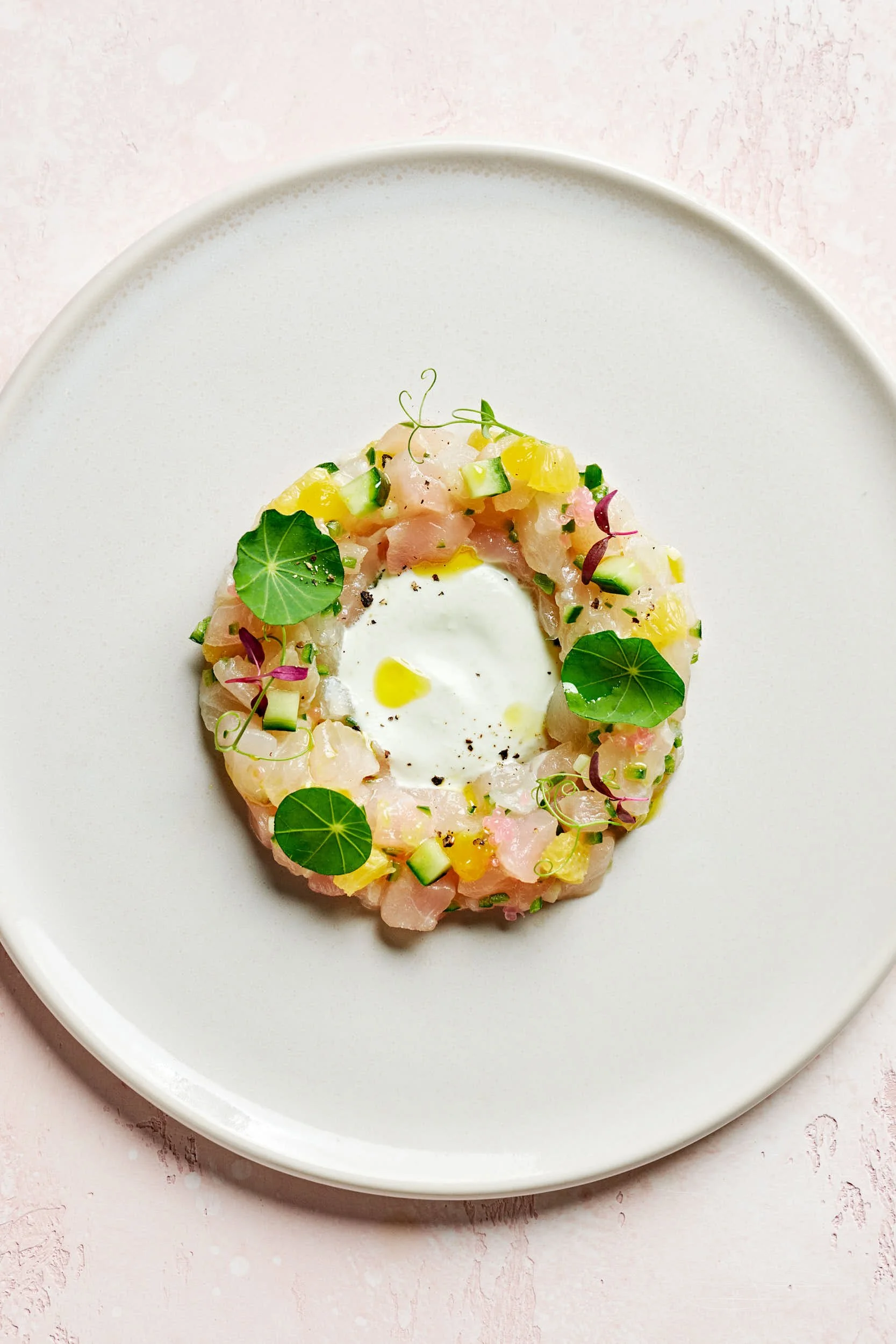 Snapper crudo dish photographed for a Melbourne events venue by Charlotte Orr