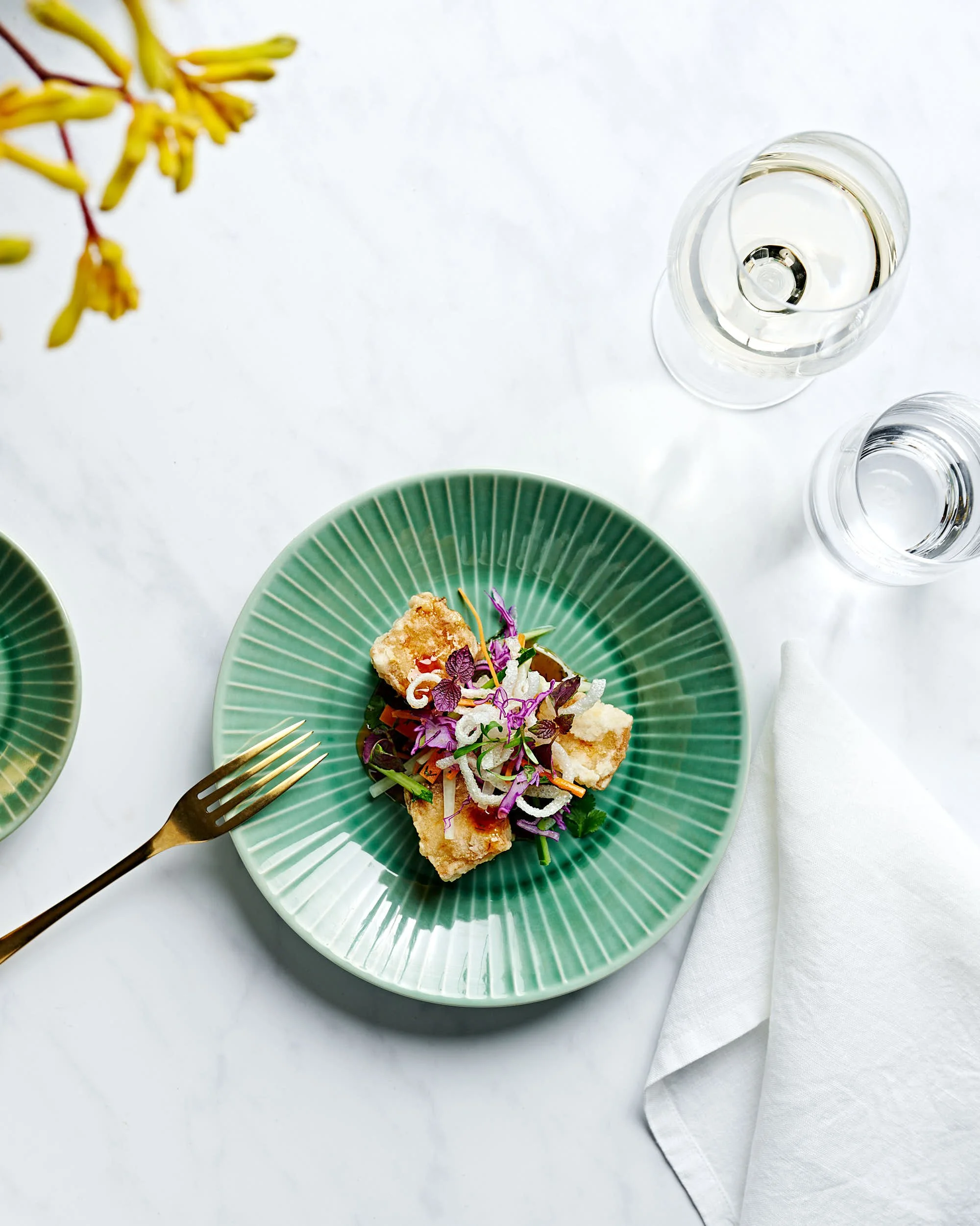 Pork belly dish photographed for a Melbourne events venue by Charlotte Orr