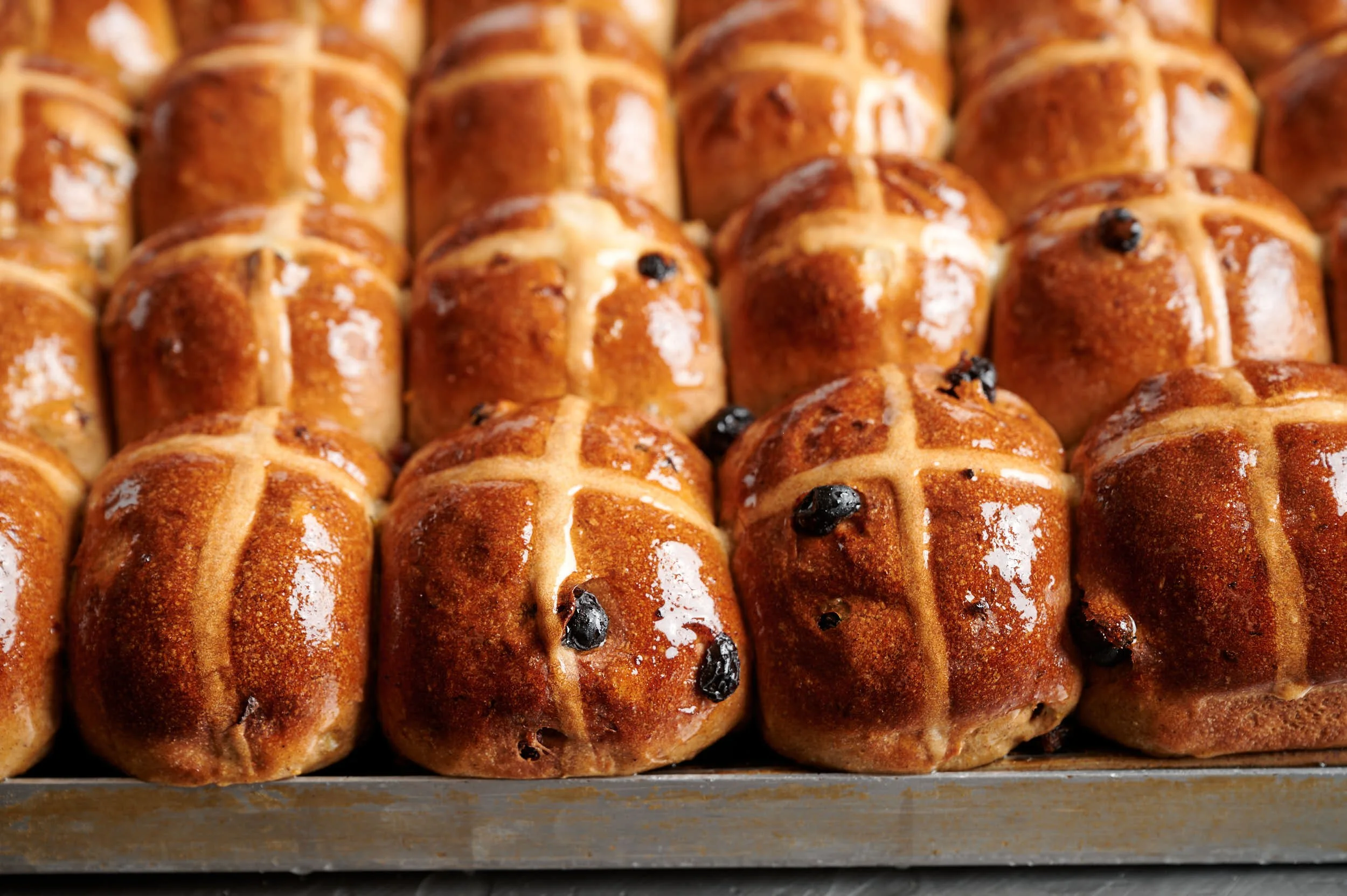 Editorial food photography: fresh hot cross buns by Melbourne food photographer Charlotte Orr