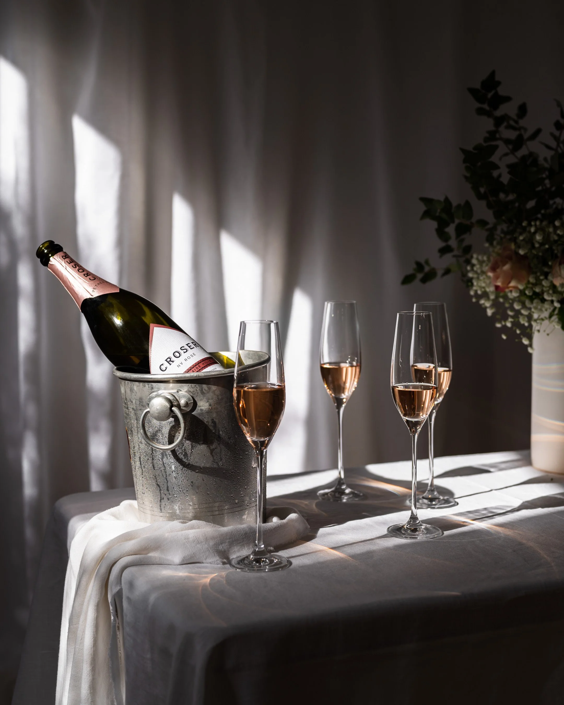 sparkling rose wine by Melbourne beverage photographer Charlotte Orr