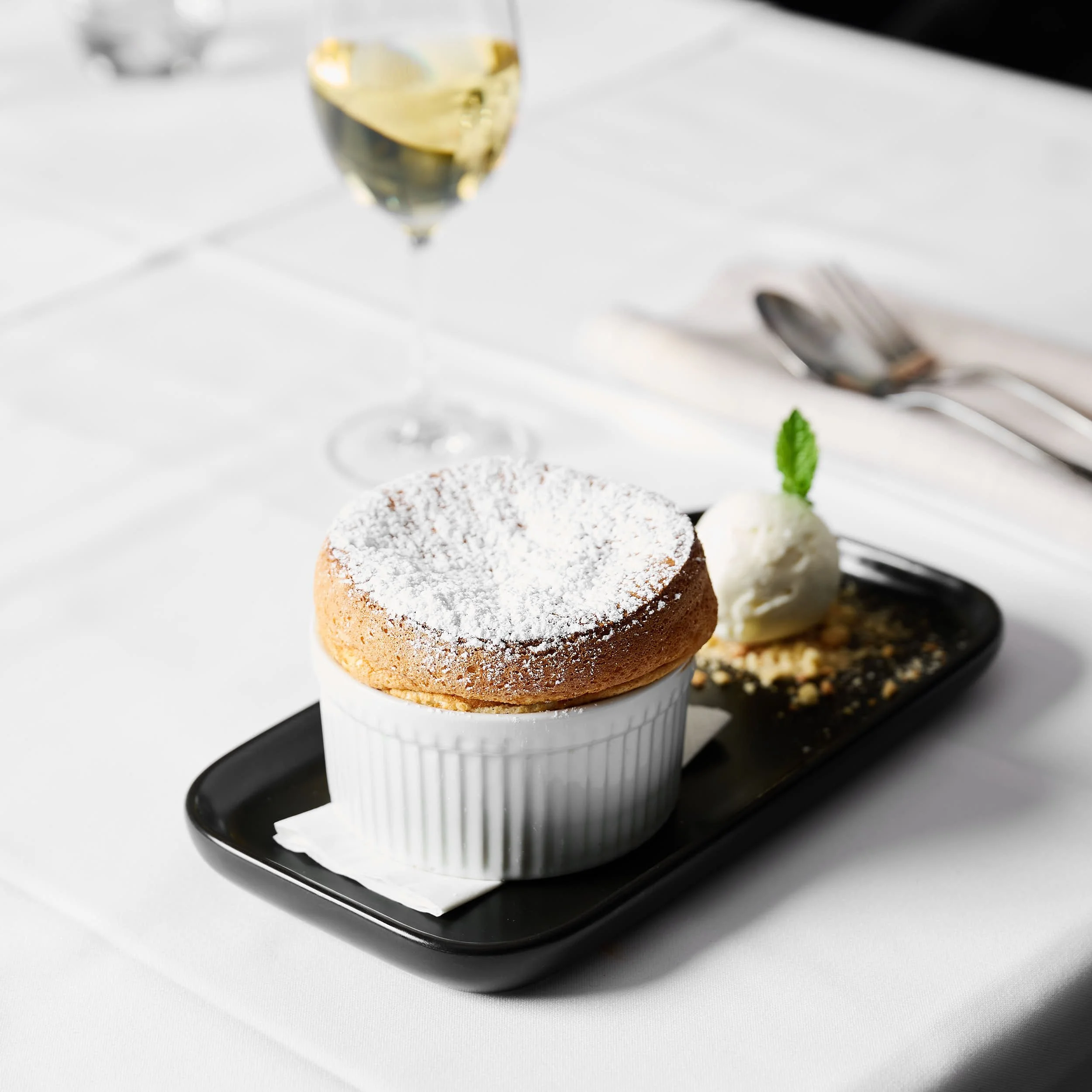 Soufflé photographed for a Melbourne restaurant by Charlotte Orr