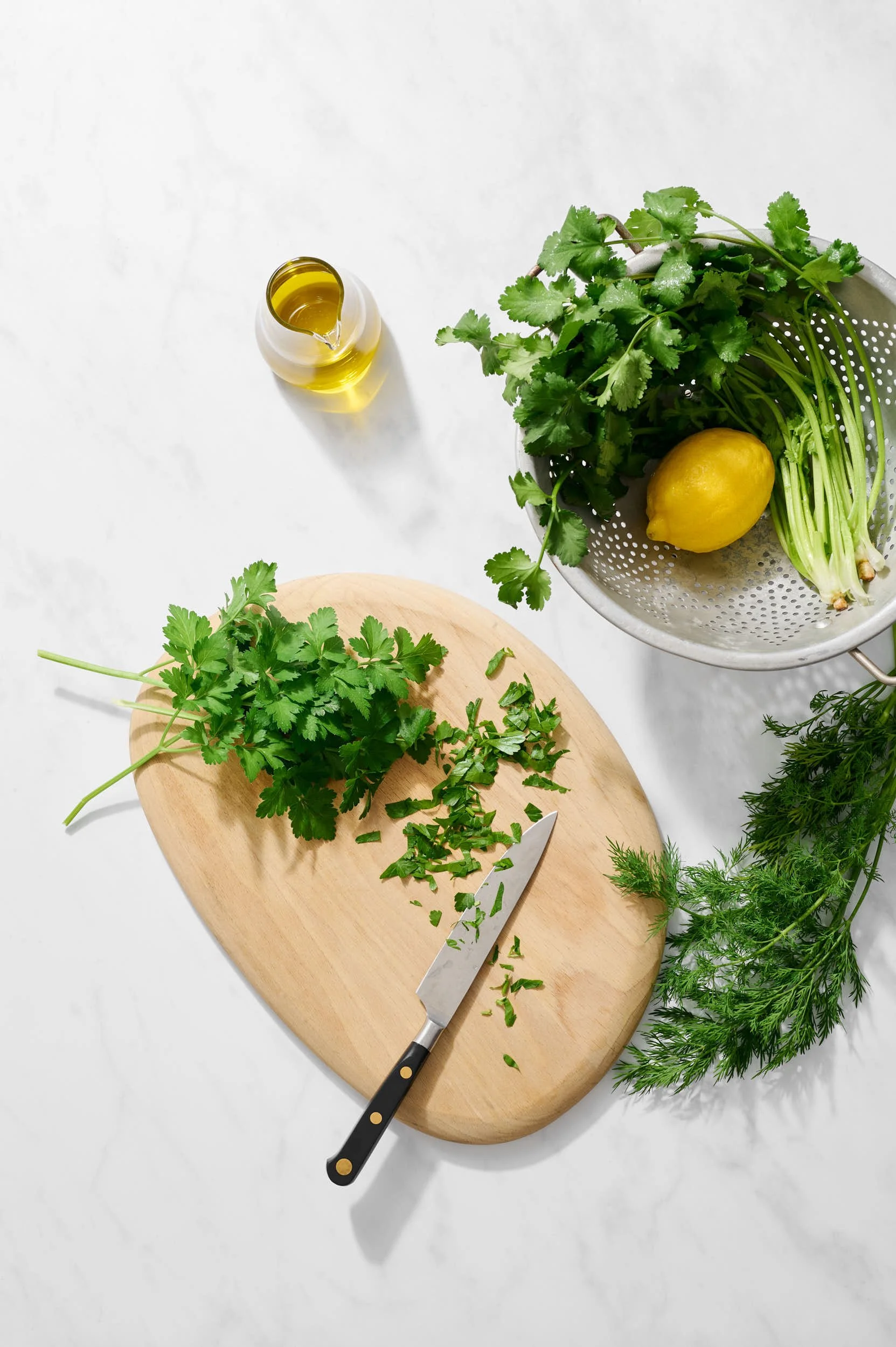 Beautiful food photography: fresh herb preparation by Charlotte Orr, photographer based in Melbourne