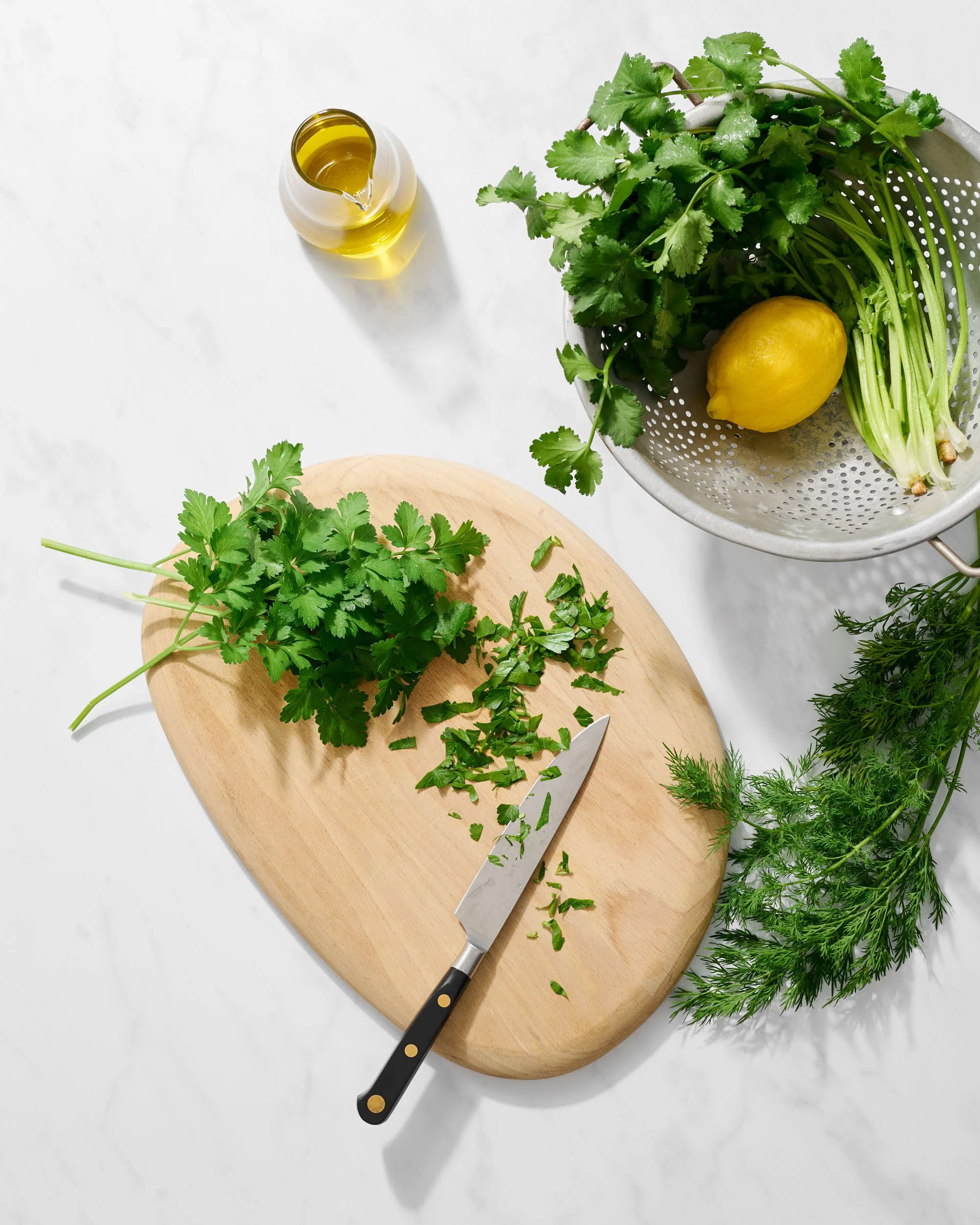 Beautiful food photography: fresh herb preparation by Charlotte Orr, photographer based in Melbourne, Australia