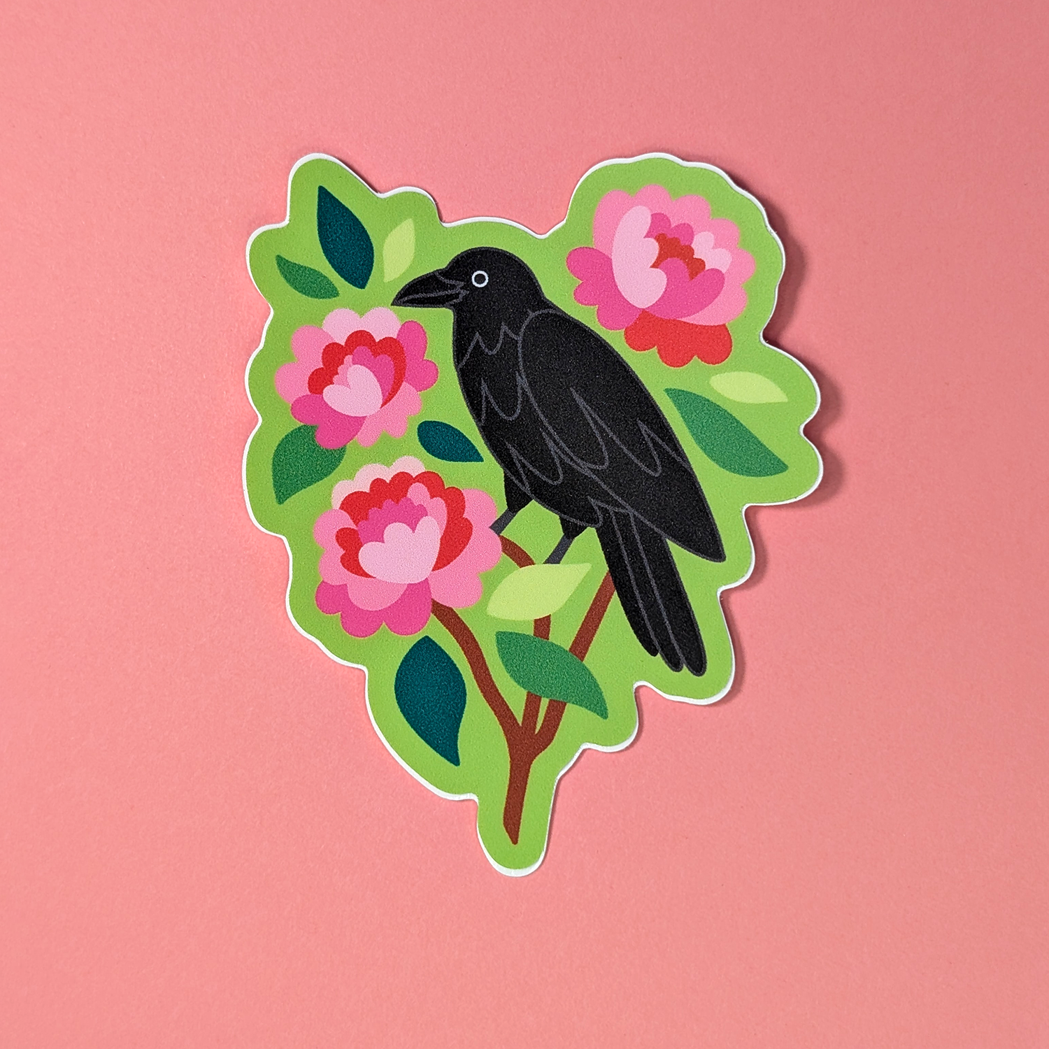 Crow & Peonies Sticker