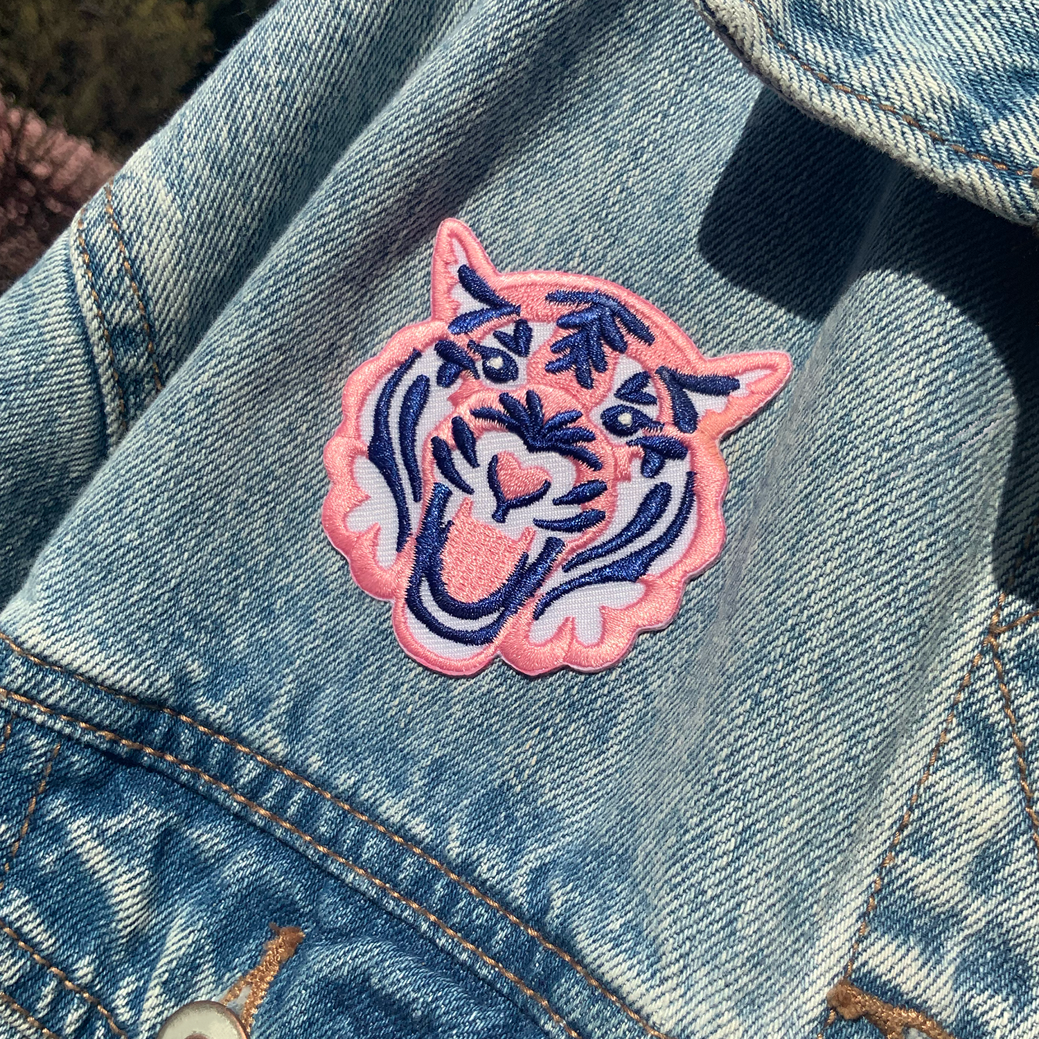 Pink Tiger Embroidered Iron-On Patch — Wildkat Studio