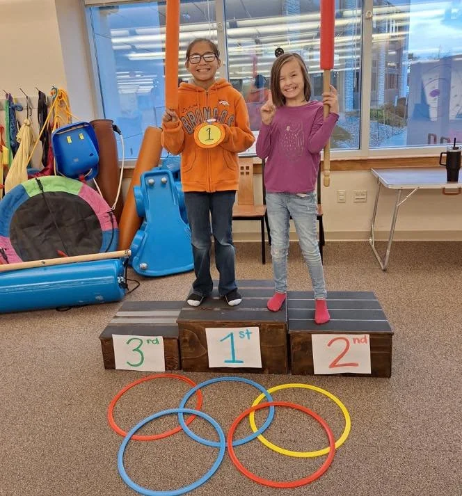 We went for the gold in therapy this week 🥇✨
&bull;
Our clinic hosted our very own Therapy Olympics and the competition was fierce (and so much fun)! From kitchen &ldquo;curling&rdquo; and scooter board &ldquo;bobsledding&rdquo; to glider &ldquo;fig