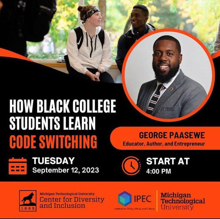 George Paasewe will be speaking at Michigan Tech University on the adverse effects of code-switching and how it impacts belongings for multicultural students. 

#georgepaasewe 
#thecodeswitcher 
#diversity 
#diversityandinclusion 
#equity
#publicspea