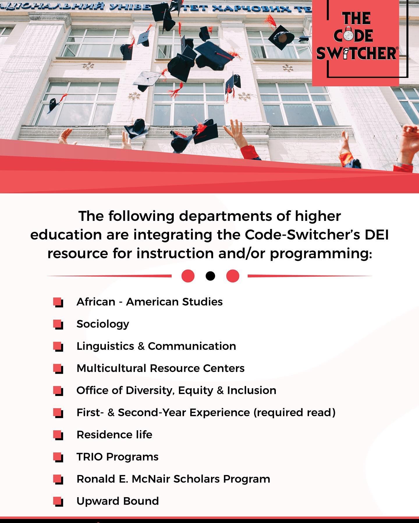 The following departments of higher education institutions are utilizing  ourDEI resources which comes in a form of book and training on code-switching to develop global citizens who are aware of the wider world and their place in it. 

#georgepaasew