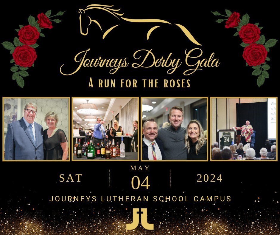 📣 Have you heard the news? This year's gala will be held at Journeys Lutheran School! 🌹
We can't wait for you to experience Journeys in person for our Run for the Roses Gala on Saturday, May 4th! Come and enjoy an unforgettable Kentucky Derby-theme