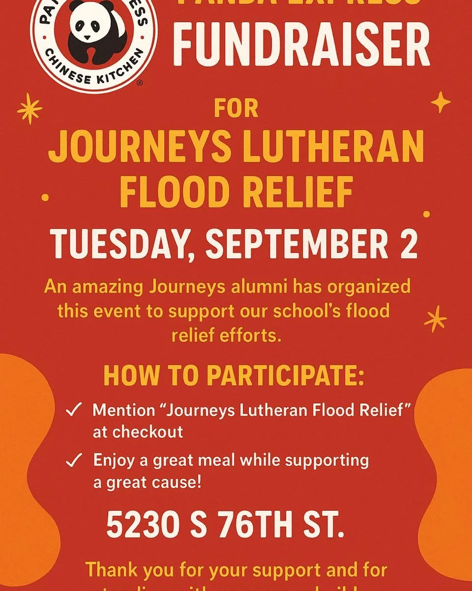 🚨 Mark your calendars! 🚨
On Tuesday, September 2nd, a Journeys alumni has set up a fundraiser at Panda Express to support our flood relief efforts. 🍜

It&rsquo;s simple &mdash; grab a meal, mention Journeys, and a portion of your purchase will go 