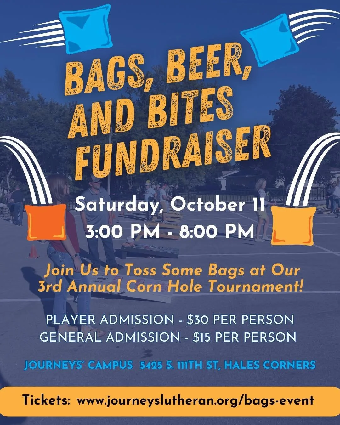 🍻🎉 Beer, Bags &amp; Bites at Journeys! 🎉🍻
Join us on Saturday, October 11th from 3&ndash;8 PM for our Beer, Bags &amp; Bites Fundraiser! Registration is now open for the bags tournament, and general admission tickets are on sale for a night of gr