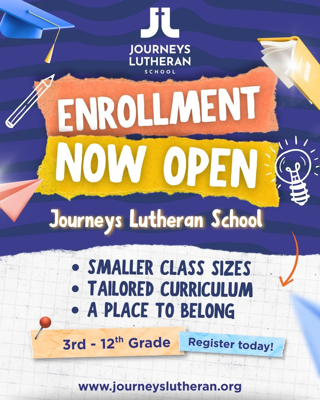 ✨ 𝐍𝐨𝐰 𝐄𝐧𝐫𝐨𝐥𝐥𝐢𝐧𝐠 𝐟𝐨𝐫 𝐭𝐡𝐞 𝟐𝟎𝟐𝟔&ndash;𝟐𝟎𝟐𝟕 𝐒𝐜𝐡𝐨𝐨𝐥 𝐘𝐞𝐚𝐫 ✨
At Journeys Lutheran School, every child is known, valued, and supported. Through Christ-centered education and individualized learning, we help students grow i