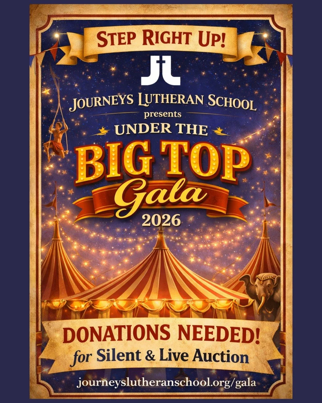 𝐒𝐭𝐞𝐩 𝐫𝐢𝐠𝐡𝐭 𝐮𝐩 𝐚𝐧𝐝 𝐛𝐞 𝐩𝐚𝐫𝐭 𝐨𝐟 𝐬𝐨𝐦𝐞𝐭𝐡𝐢𝐧𝐠 𝐦𝐞𝐚𝐧𝐢𝐧𝐠𝐟𝐮𝐥. 🎪
We are currently seeking gift cards, certificates, experiences, services, or branded items for the silent and live auctions at the Journeys Lutheran School