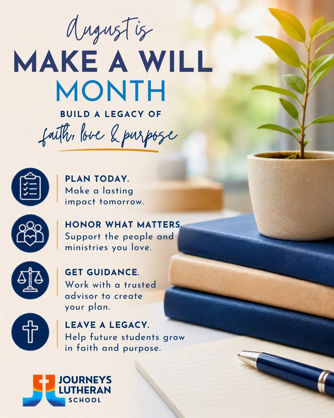 Have you been meaning to create a will? August is the perfect time to start.
Creating a will doesn't have to feel overwhelming. A few simple steps can make all the difference:
✔️ Take inventory of what you have.
✔️ Reflect on the people and ministrie