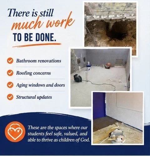 Because of your generosity, classrooms have been restored, learning spaces renewed, and our school has continued to recover from last year's flooding.

But our work isn't finished. Roofing, bathrooms, windows, doors, and other important building impr