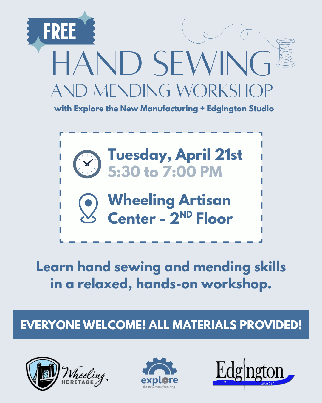 Hand Sewing and Mending Workshop with Explore the New Manufacturing and Edgington Studio
