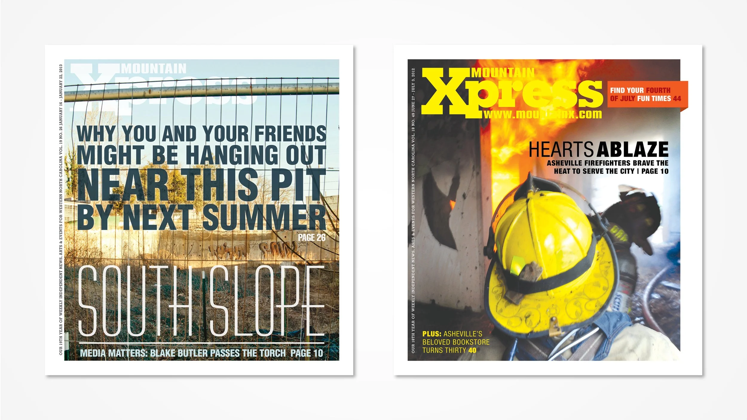 Two Mountain Xpress cover designs.