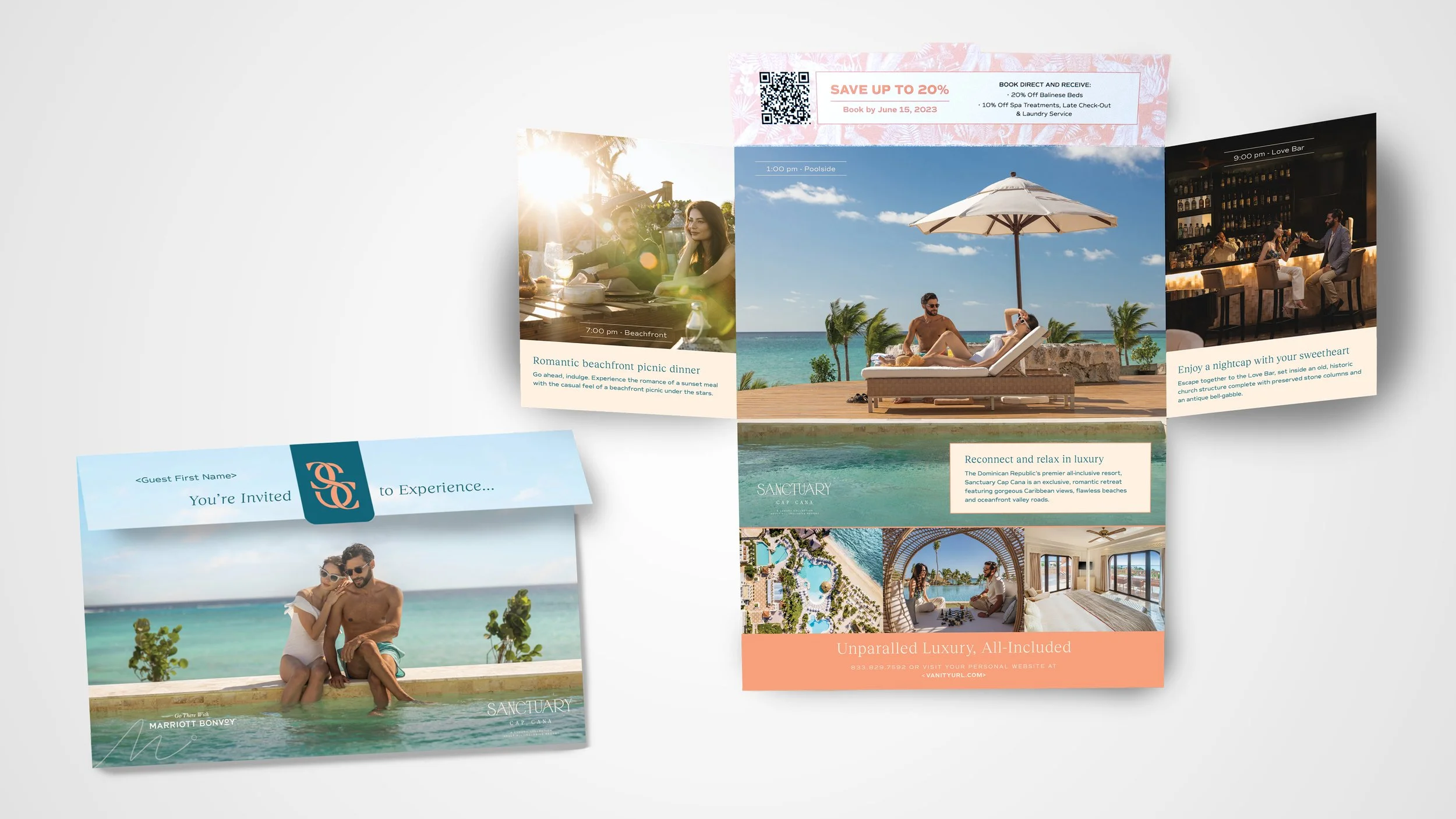 An example of a T-fold direct mail piece promoting Sanctuary Cap Cana.