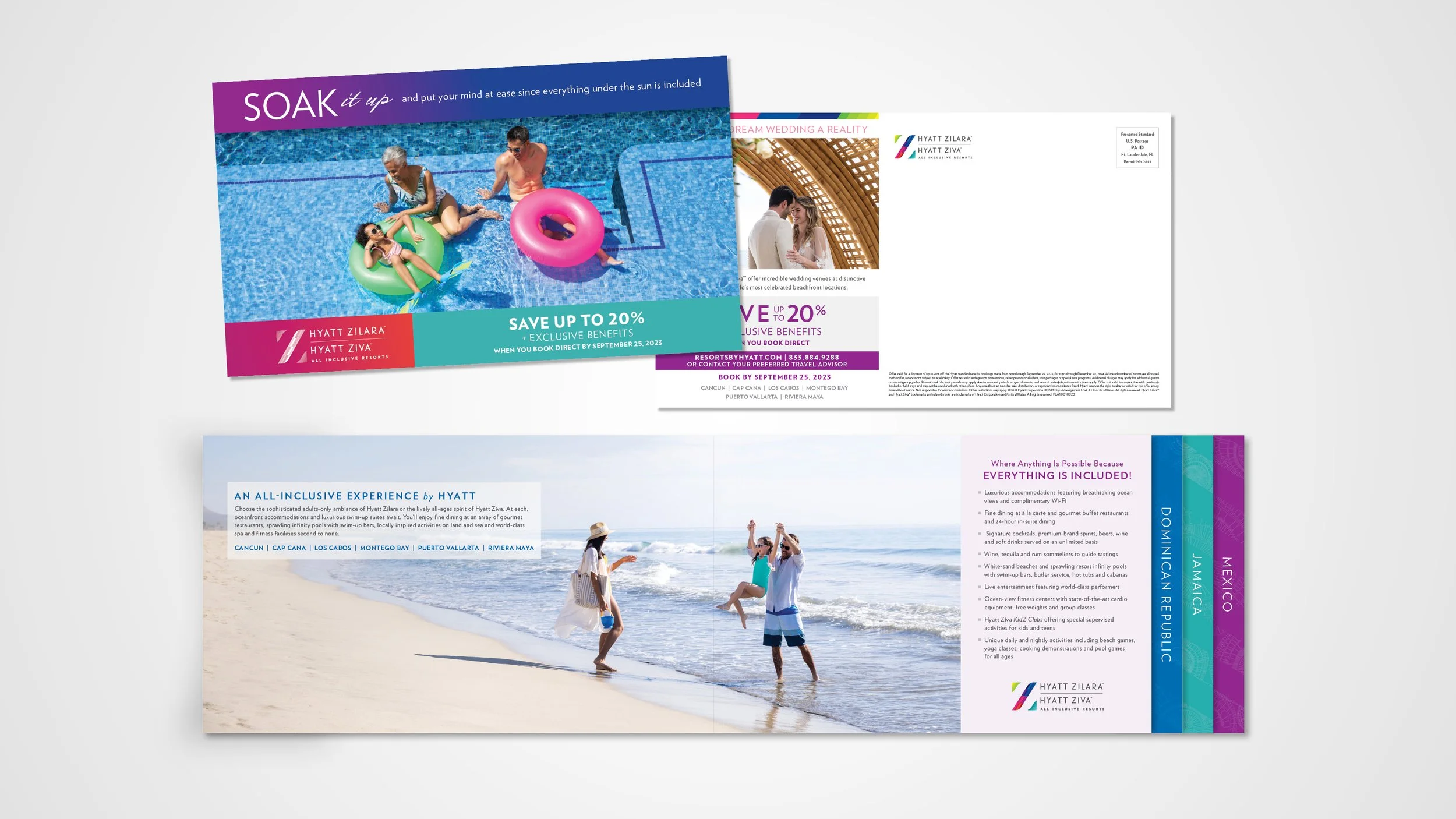 A stepped brochure direct mail piece for Hyatt resorts.
