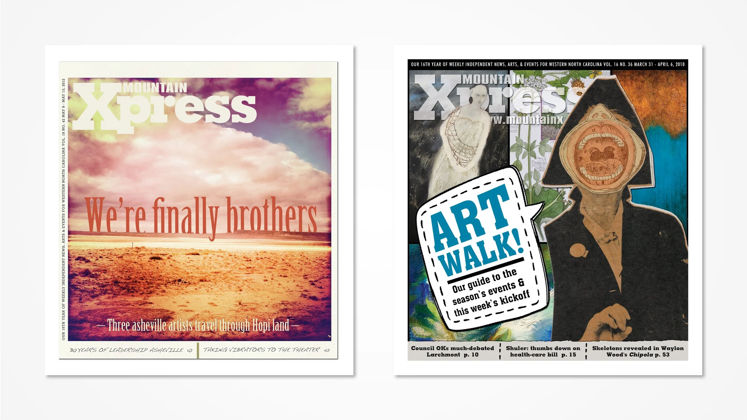 Two Mountain Xpress cover designs.