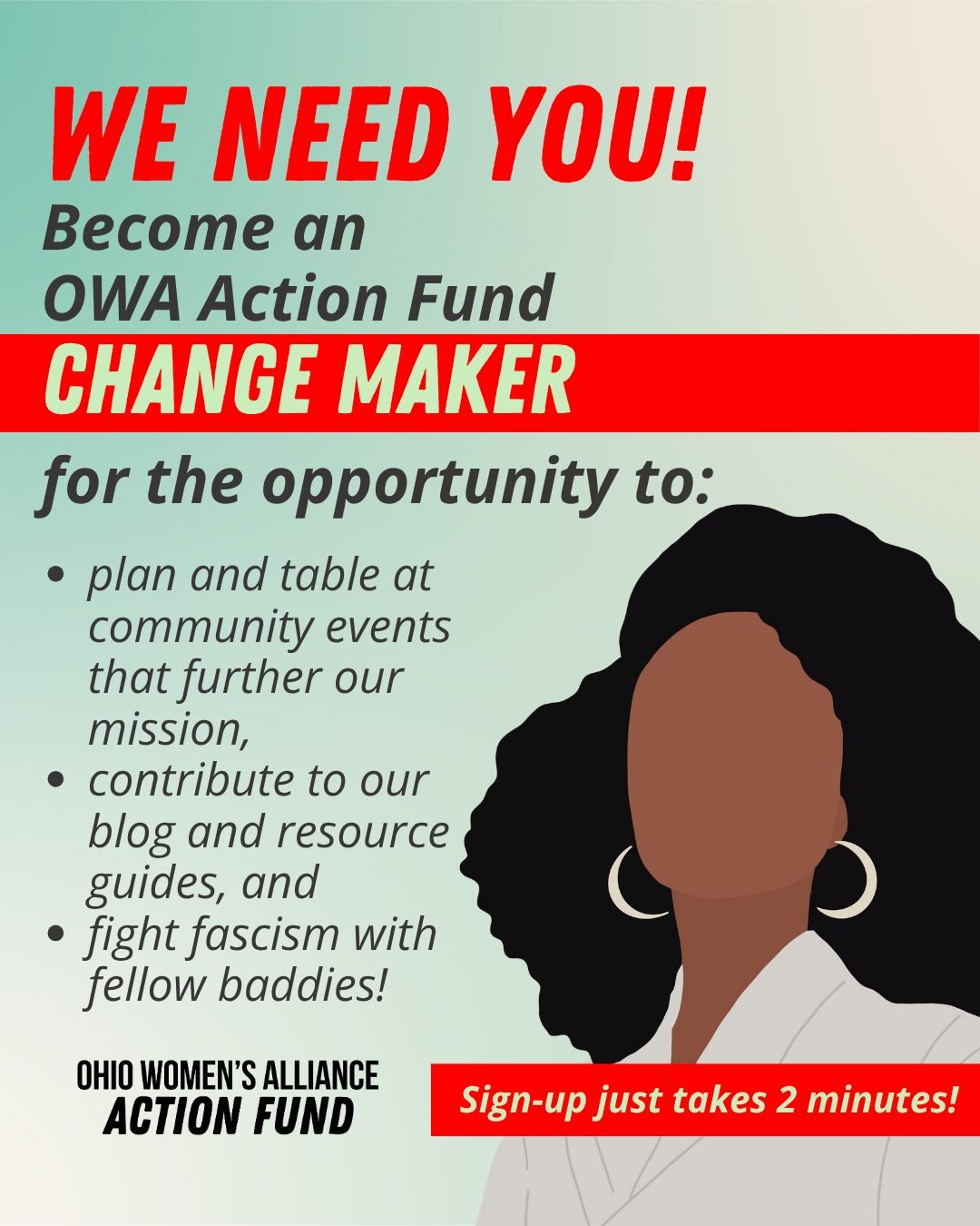 Our network of volunteer Change Makers is the best way to get involved as we fight fascism today and into the next four years. Our Change Makers help plan and table at events, contribute to our blog and community resource guides, and more! Learn more