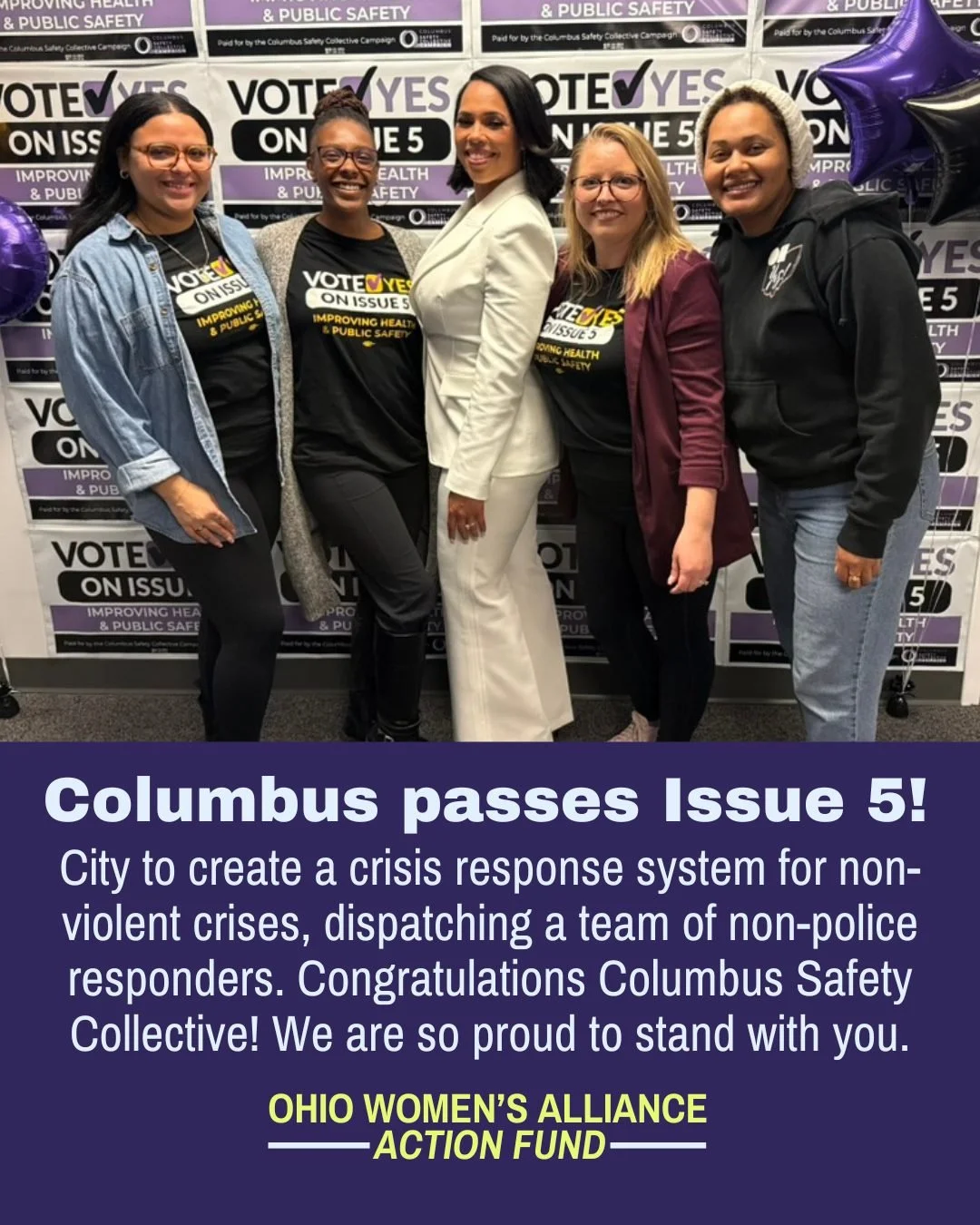 Congratulations @cbussafetycollective on a huge win on Issue 5! Passing by an overwhelming margin, Issue 5 will create a community crisis response system in Columbus that will enhance 911 calls for non-violent crises pertaining to behavioral health, 