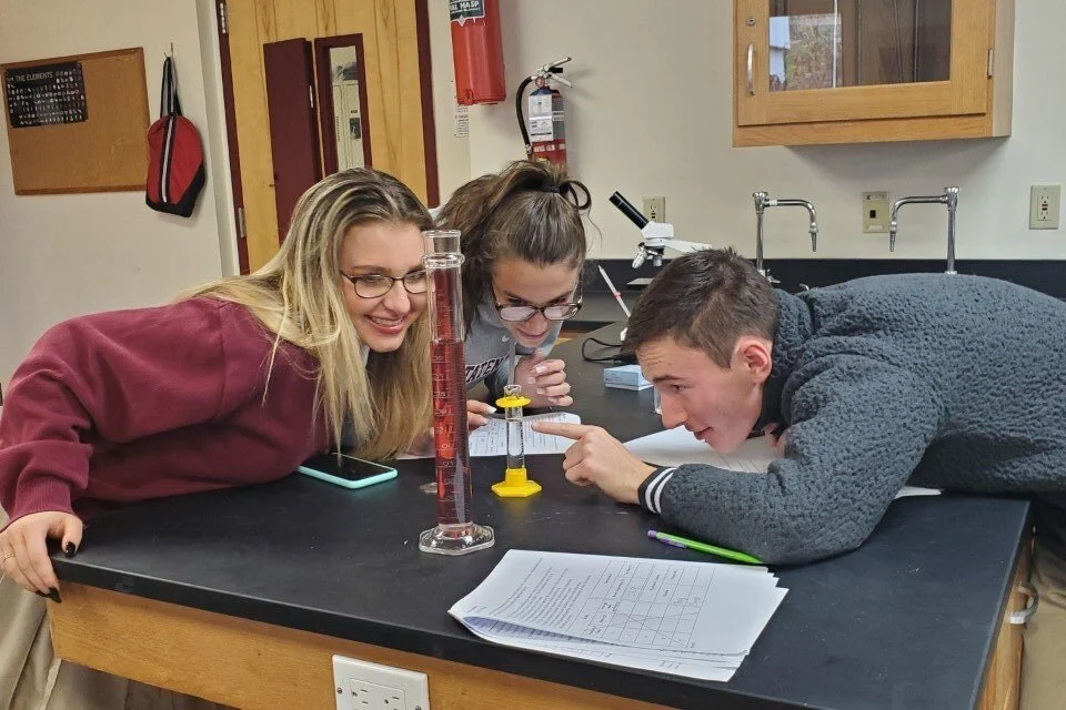 chemistry students engaged in a lab.