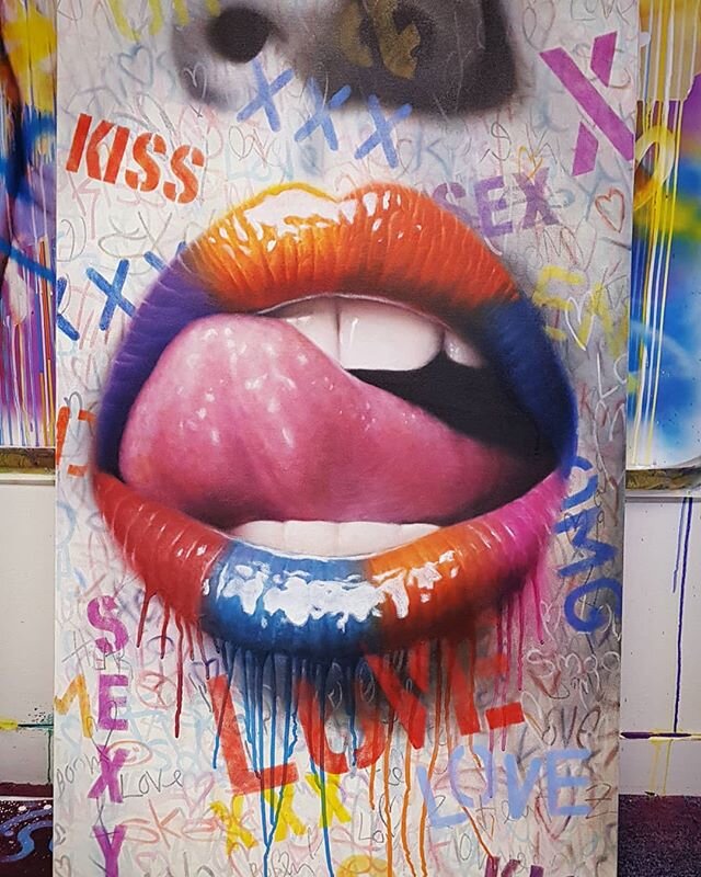 Another one off to dry. &quot;What's your flavour?&quot;, acrylic and oil on canvas.

#art #artoftheday #artist #artistsoninstagram #instaart #artcollector #contemporarypainting #sexy #contemporaryart #lips #painting #love #streetart #graffitiart #gr