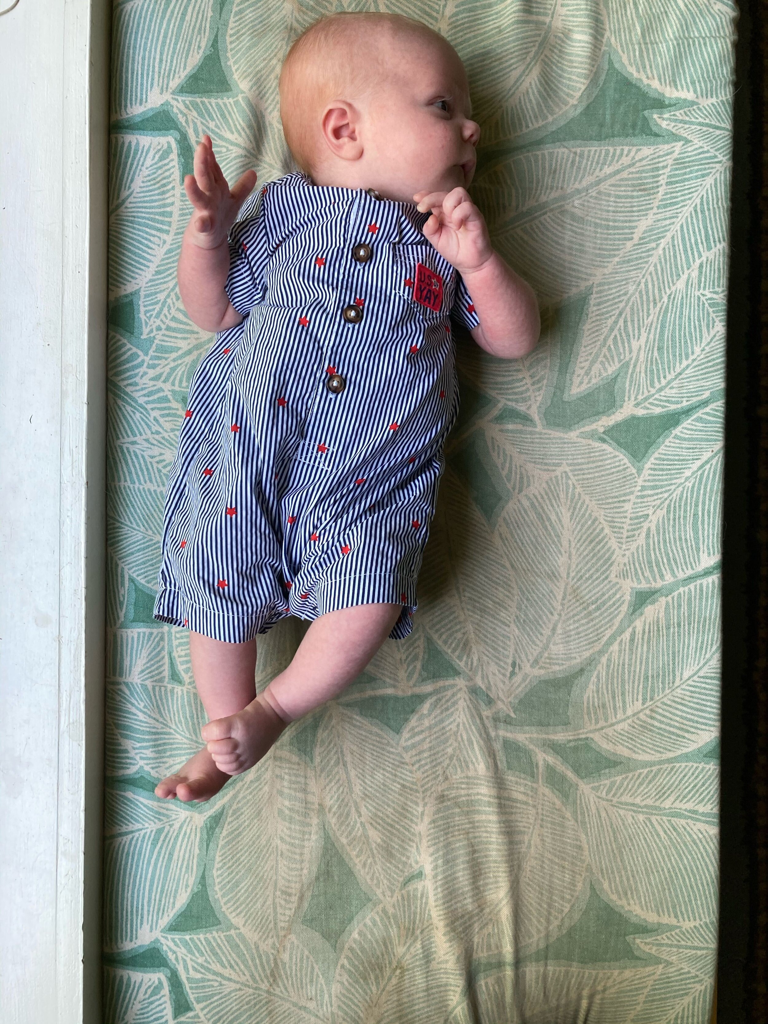 Leland's 4th of July outfit lasted only 30 minutes, poor dude isn't a fan of non-stretchy fabric (we don't blame him - comfy clothes for life)