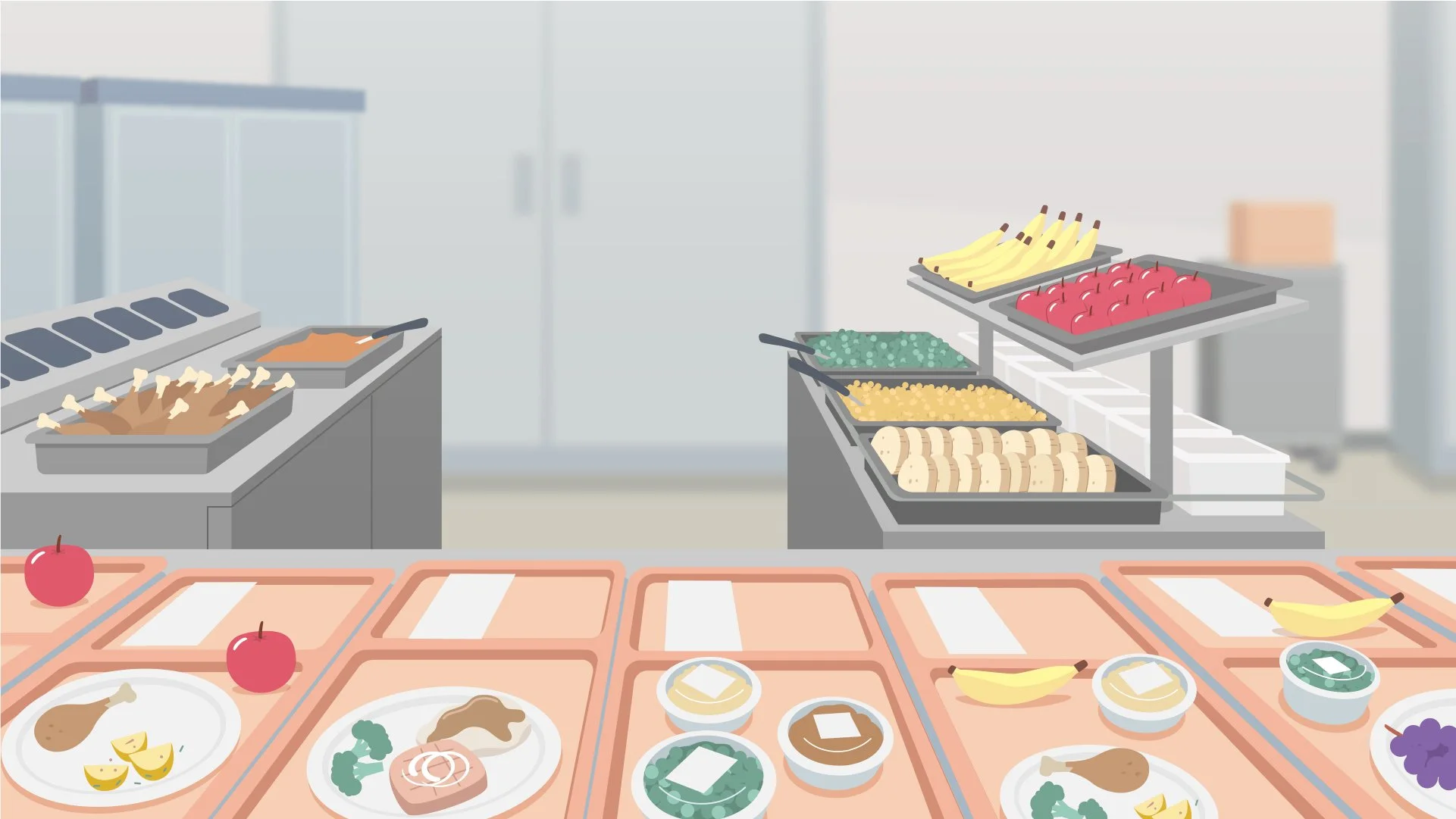 An image of a restaurant buffet at Cedars-Sinai hospital illustrated by Inveniv
