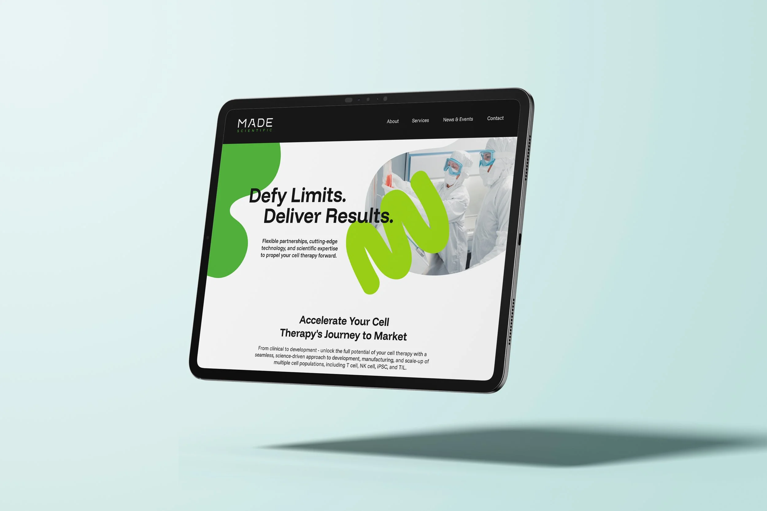 Made Scientific Website homepage designed by Inveniv