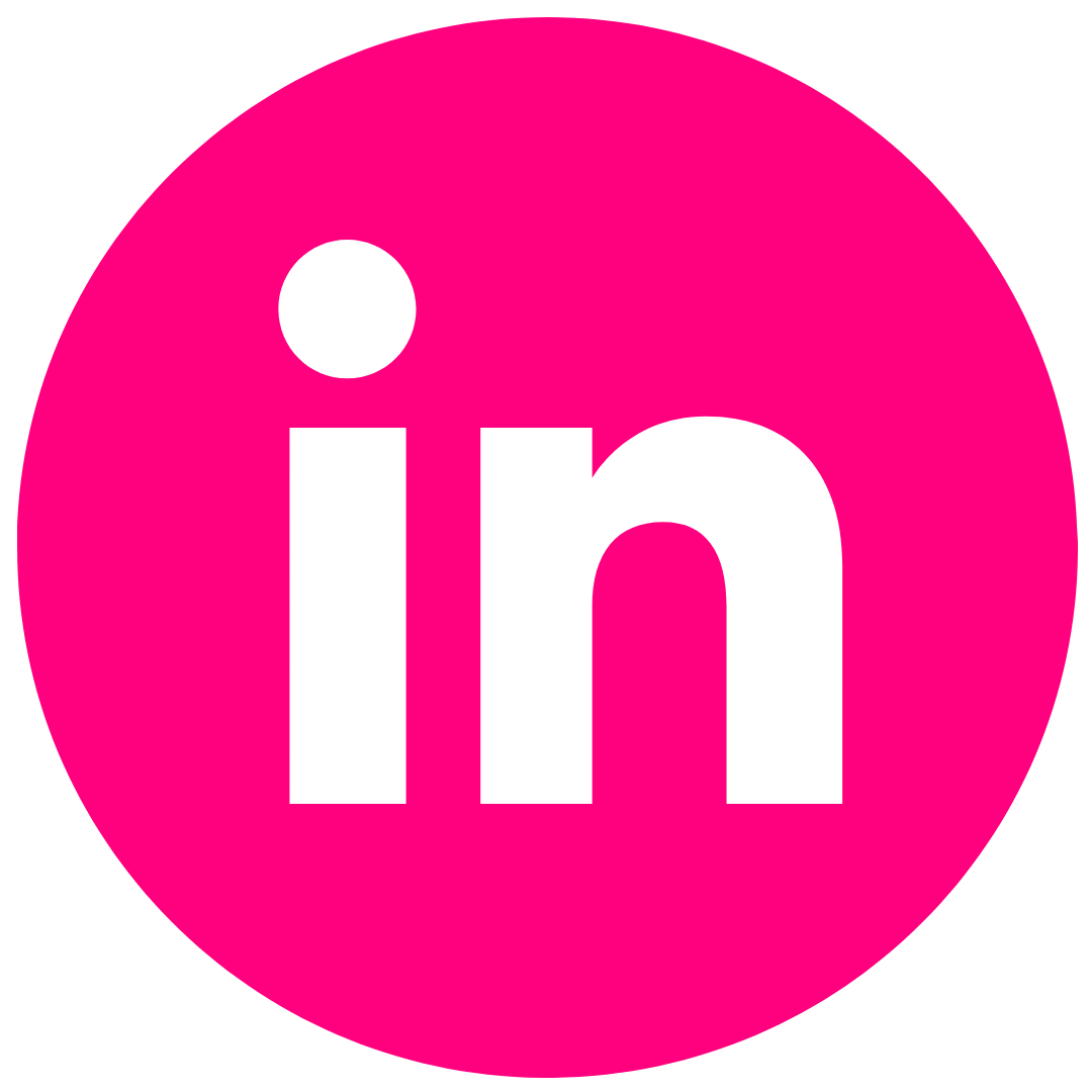 Pink circle with the black text 'in' inside.