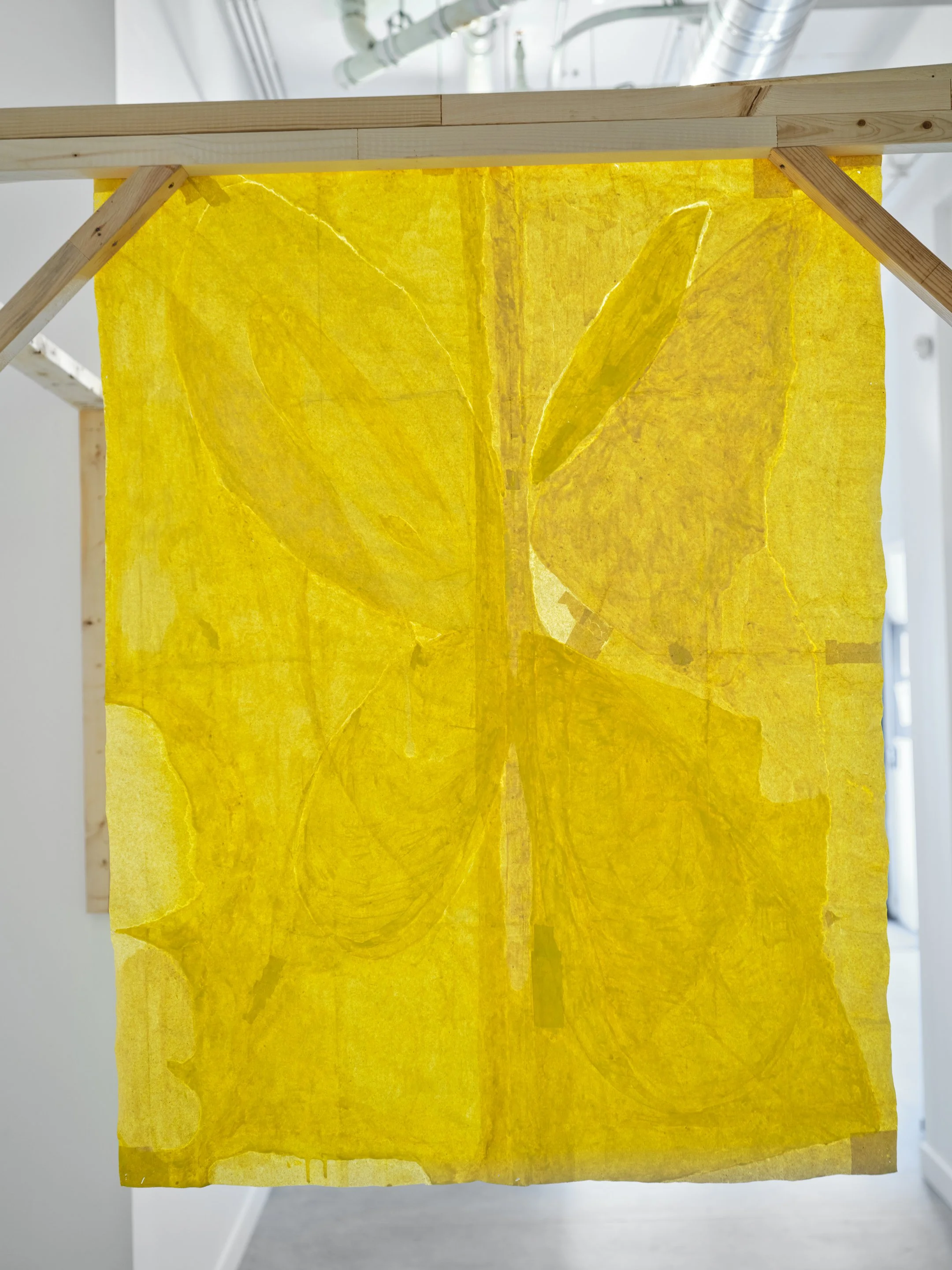  Christian Vistan,  Back  (detail), 2024–2026, water tempura and rice starch paste on manilla paper, wood. Christian would like to thank Steve Hubert and Kevin Romaniuk for their assistance in the production of of this work. 