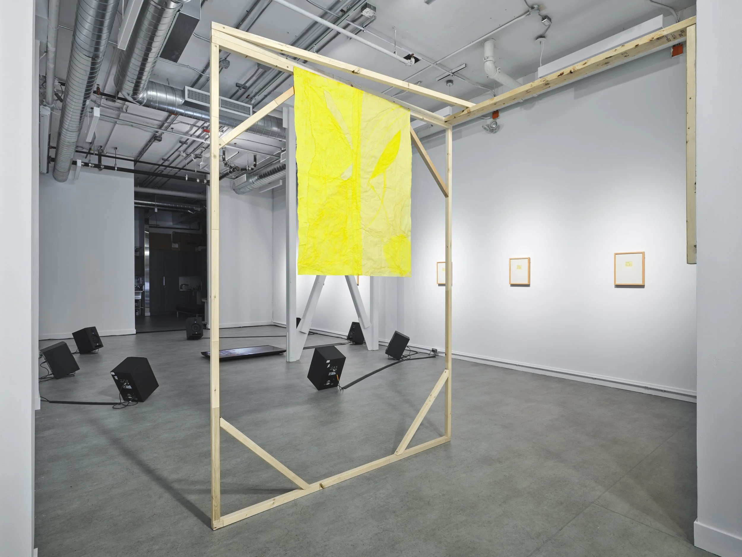  Christian Vistan,  Back , 2024–2026, water tempura and rice starch paste on manilla paper, wood. Christian would like to thank Steve Hubert and Kevin Romaniuk for their assistance in the production of of this work. 
