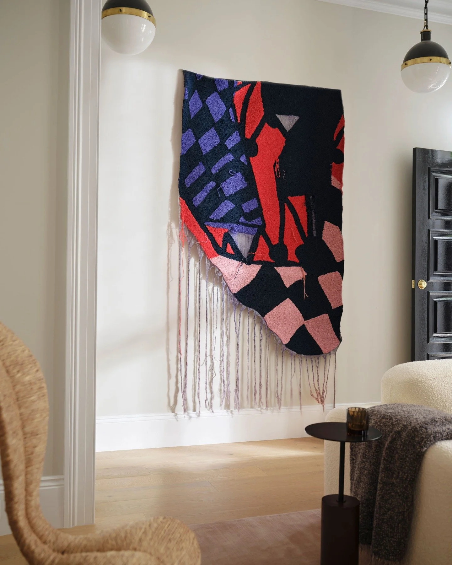 CHIPPENDALE TERRACE HOUSE &mdash; A bold wall hanging at the entry of this classic Sydney terrace house. Its cut geometry and trailing fringe introducing movement against the crisp plaster work. A pause of colour and texture set under more tradtition