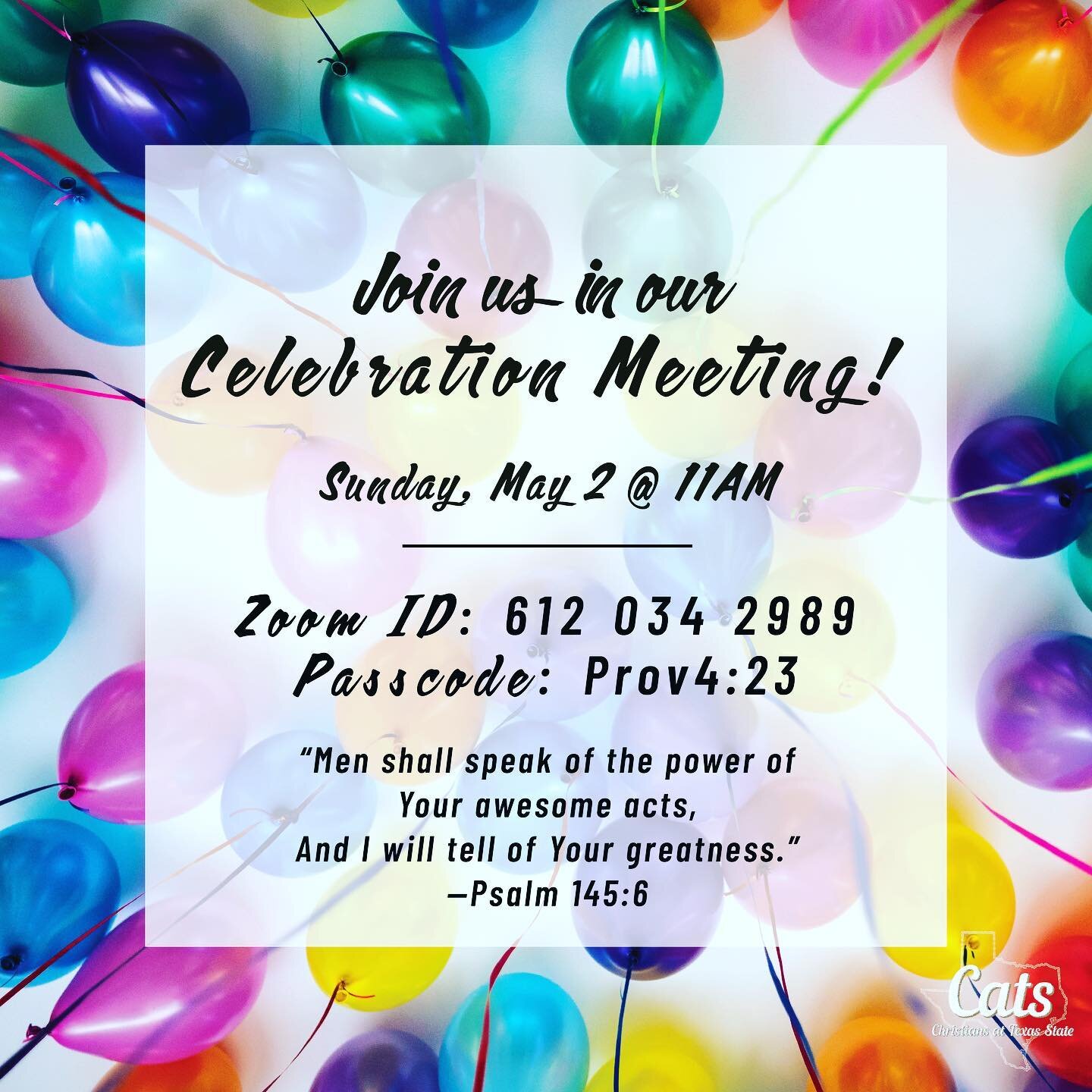 Please join us in our celebration meeting tomorrow on Zoom to share your topmost portion of your riches of Christ from the semester! #toptenpercent #celebrationmeeting #jesusislord #psalm