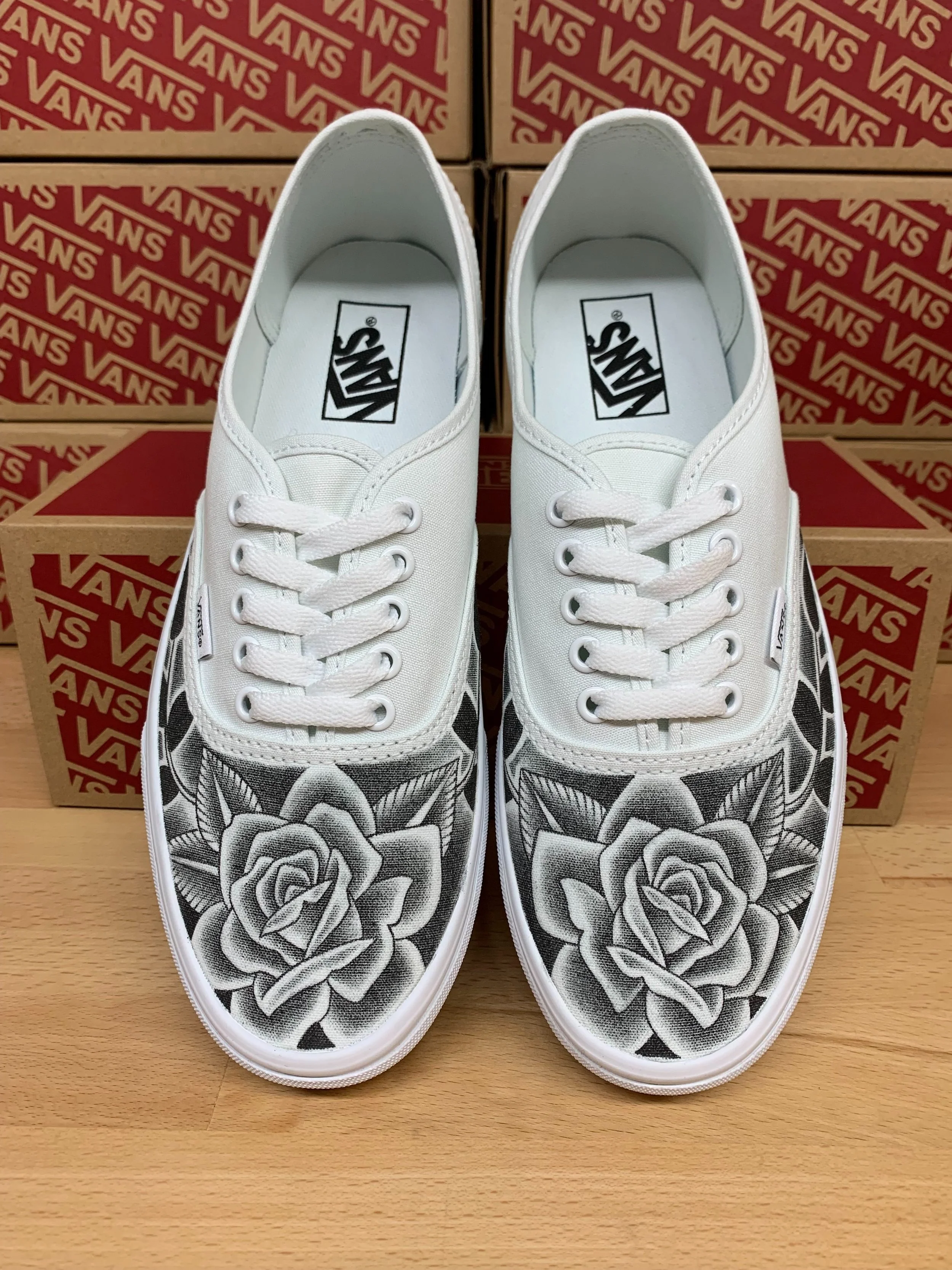 Custom Vans Shoes  - Rose Design (Hand Drawn)
