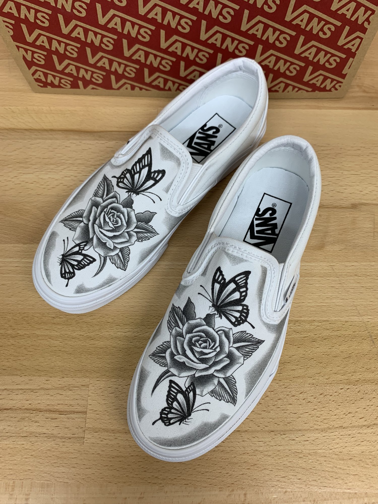 Custom Vans Slide Ons - Butterfly Rose Design (Hand Drawn) — RIVAL