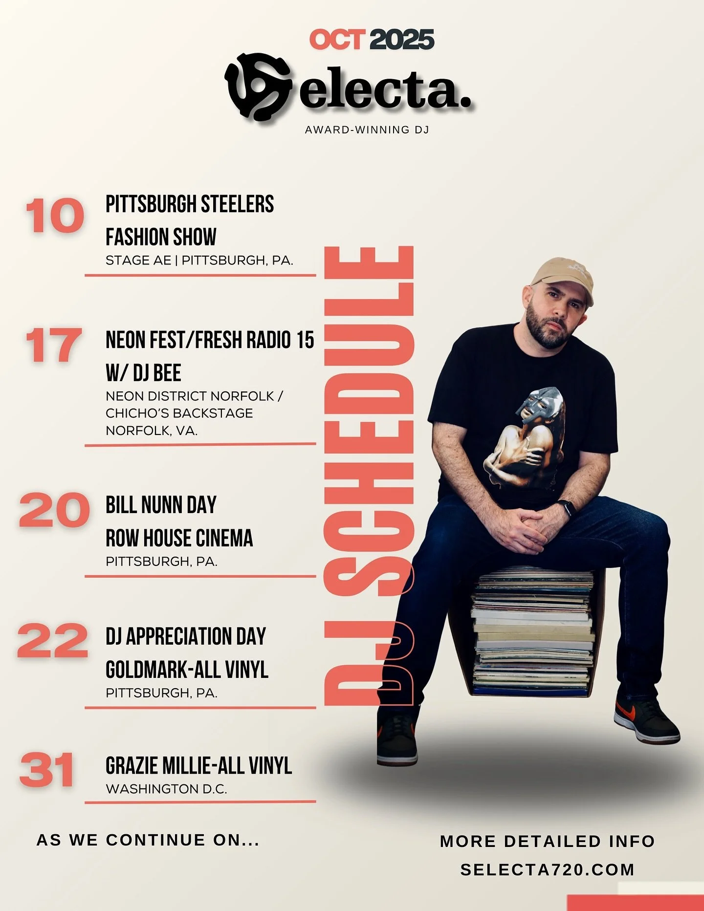You asked for it, so here it is! October Jimmy (DJ) Schedule. Mostly private gigs this month (not listed), but check me if you&rsquo;re in the Burgh, D.C. or VA.:) My first time rocking in Norfolk. Excited to get down with my good brother @beesusthed