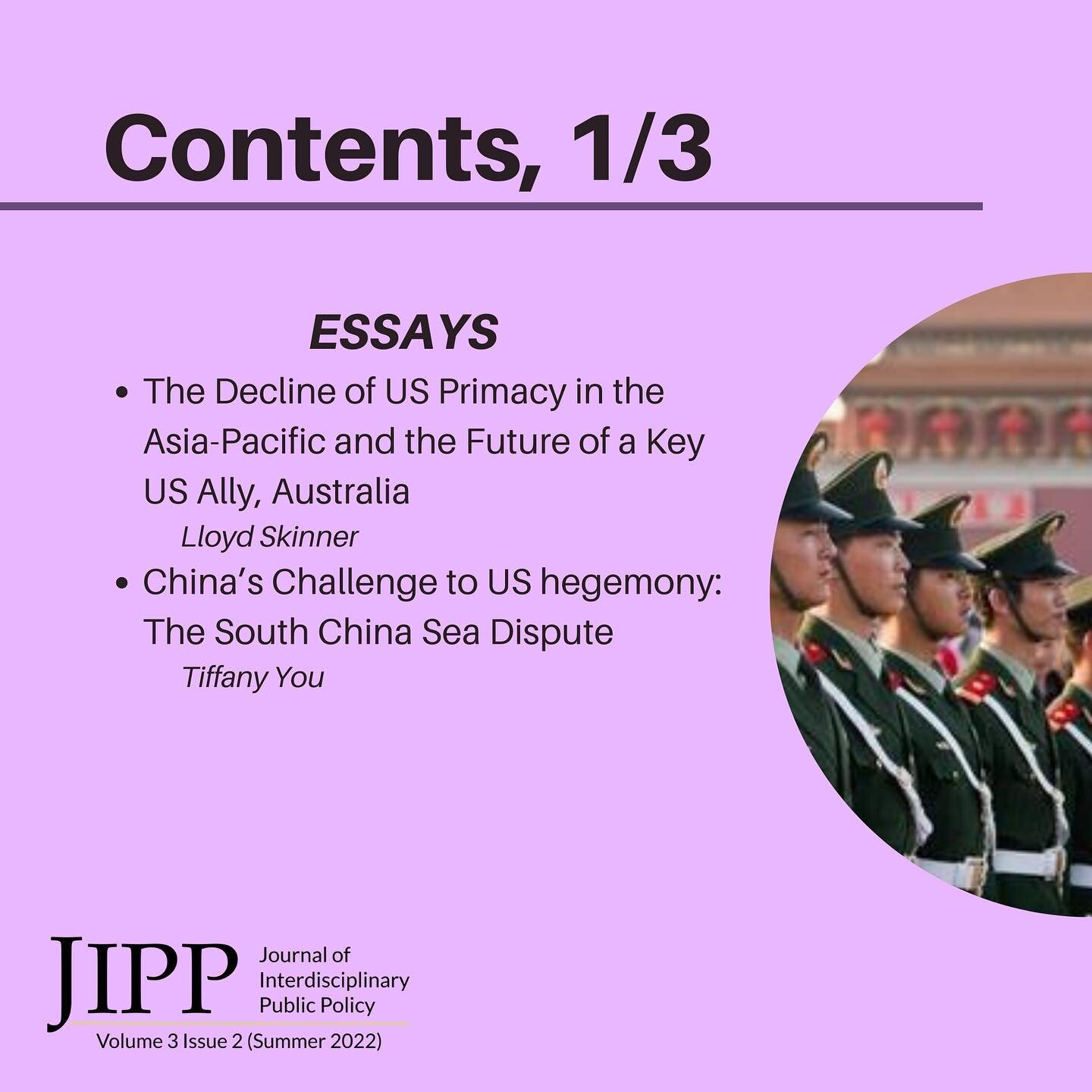 First up&mdash;two incredible essays on foreign policy! 🙌

The Journal of Interdisciplinary Public Policy is a journal aimed at elevating student voices on current policy issues. Learn more at www.jipp.org or the link in @jipporg bio.