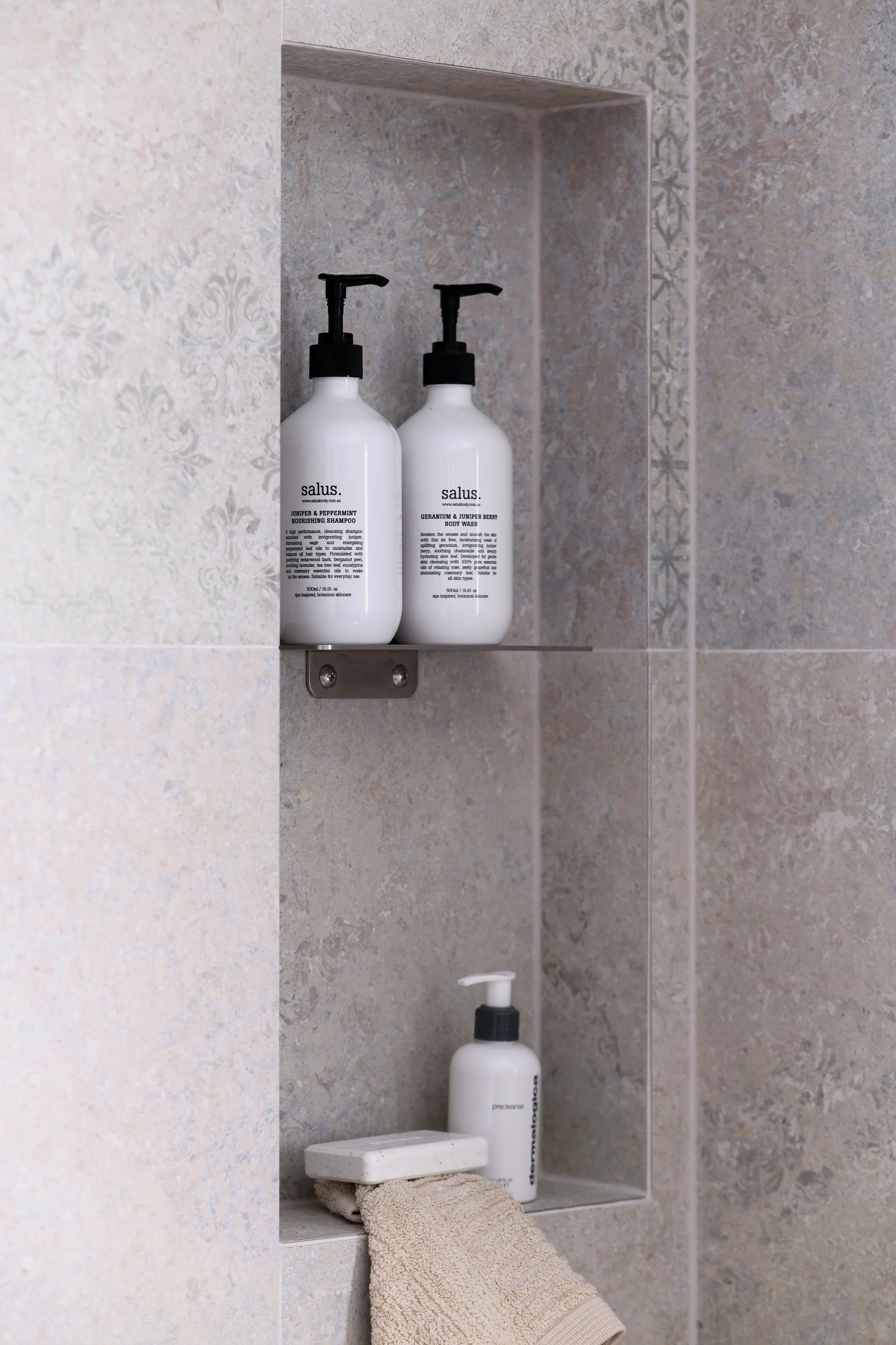 Northern Beaches Bathroom renovation shower niche with shelf