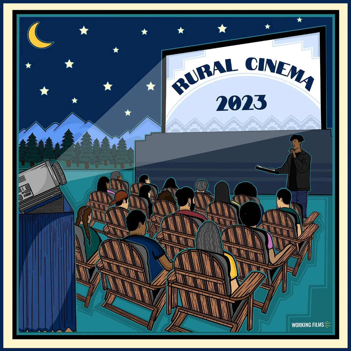 Had the opportunity to create this illustration for @workingfilms 🎥 ✨

This piece represents the setting &amp; environment that Rural Cinema operates in. The people represented consist of a diversity in age, ethnicity and gender with a focus of cine