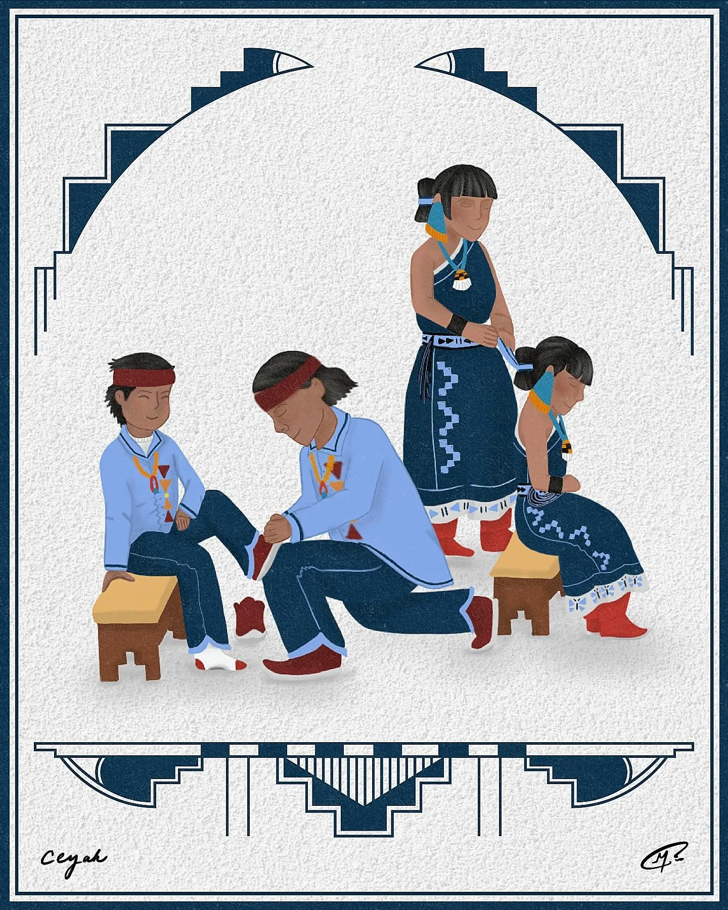 Part One: Family 

As the season of winter begins and our communities gather with purpose, we acknowledge this process in honor of preparation and the responsibilities we hold as The People. 

This collaborative art piece reflects the beginning of th