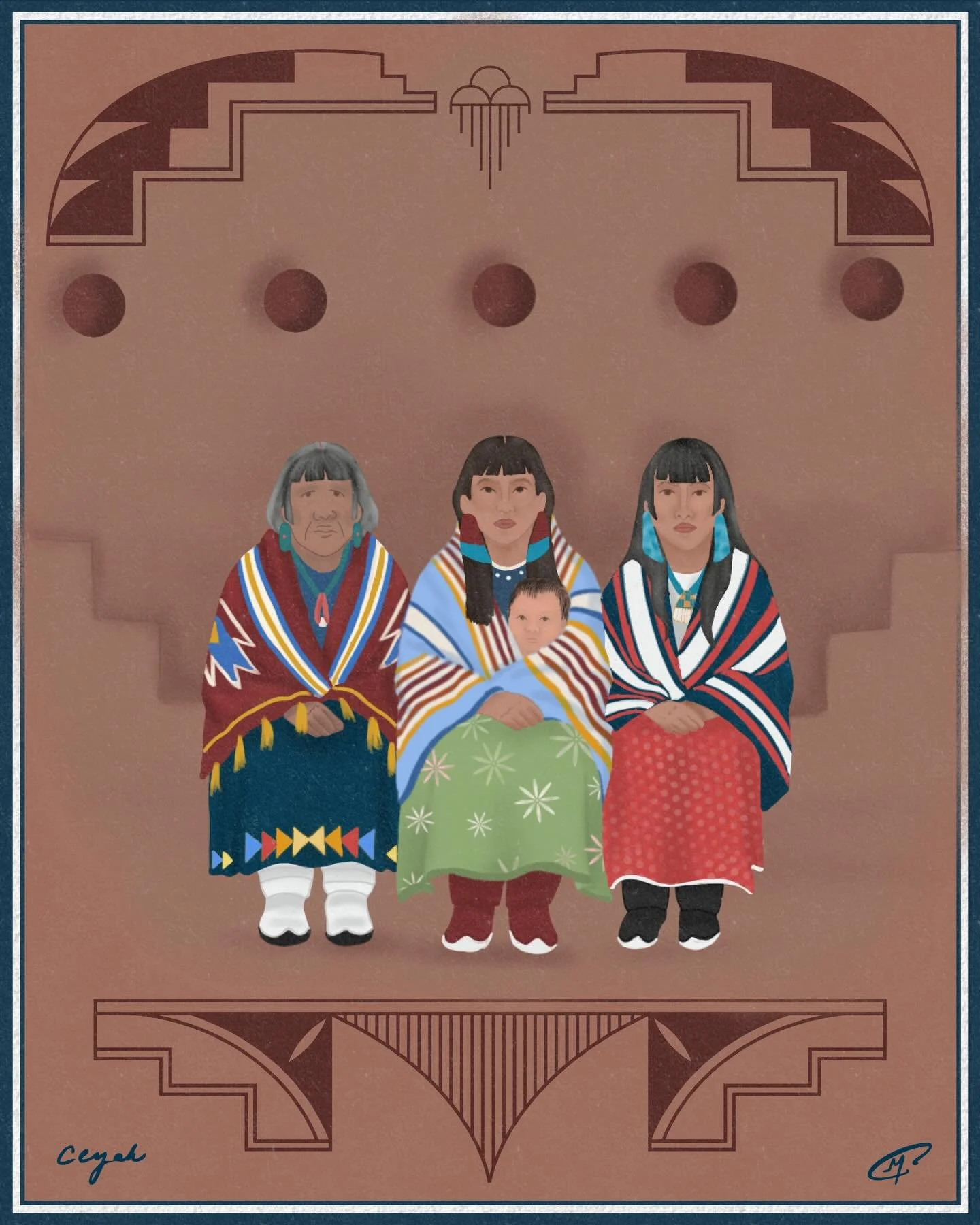 Part Three: Observe (Dances) 

This collaborative art piece reflects special moments of witnessing traditional dances during the holiday season. During this time, many Pueblo communities come together to dance, eat, and honor cultural practices. 

We