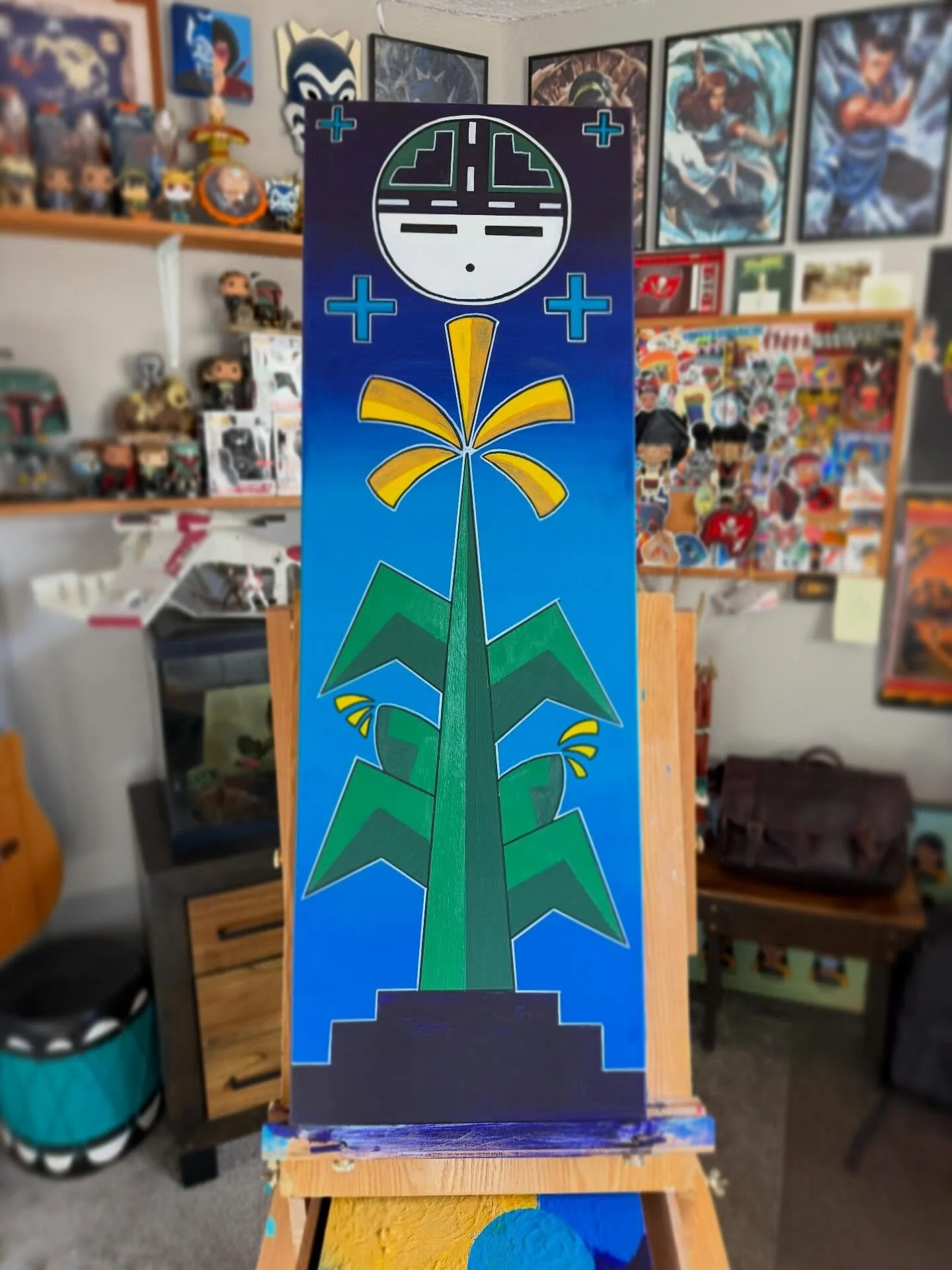 Night &amp; Day | Day &amp; Night

New painting for the house to join my previously painted Sun &amp; Corn ☀️🌾 representing the moon over a harvest corn stock

Both of these paintings represent identity and significant relating to name, clan and bel